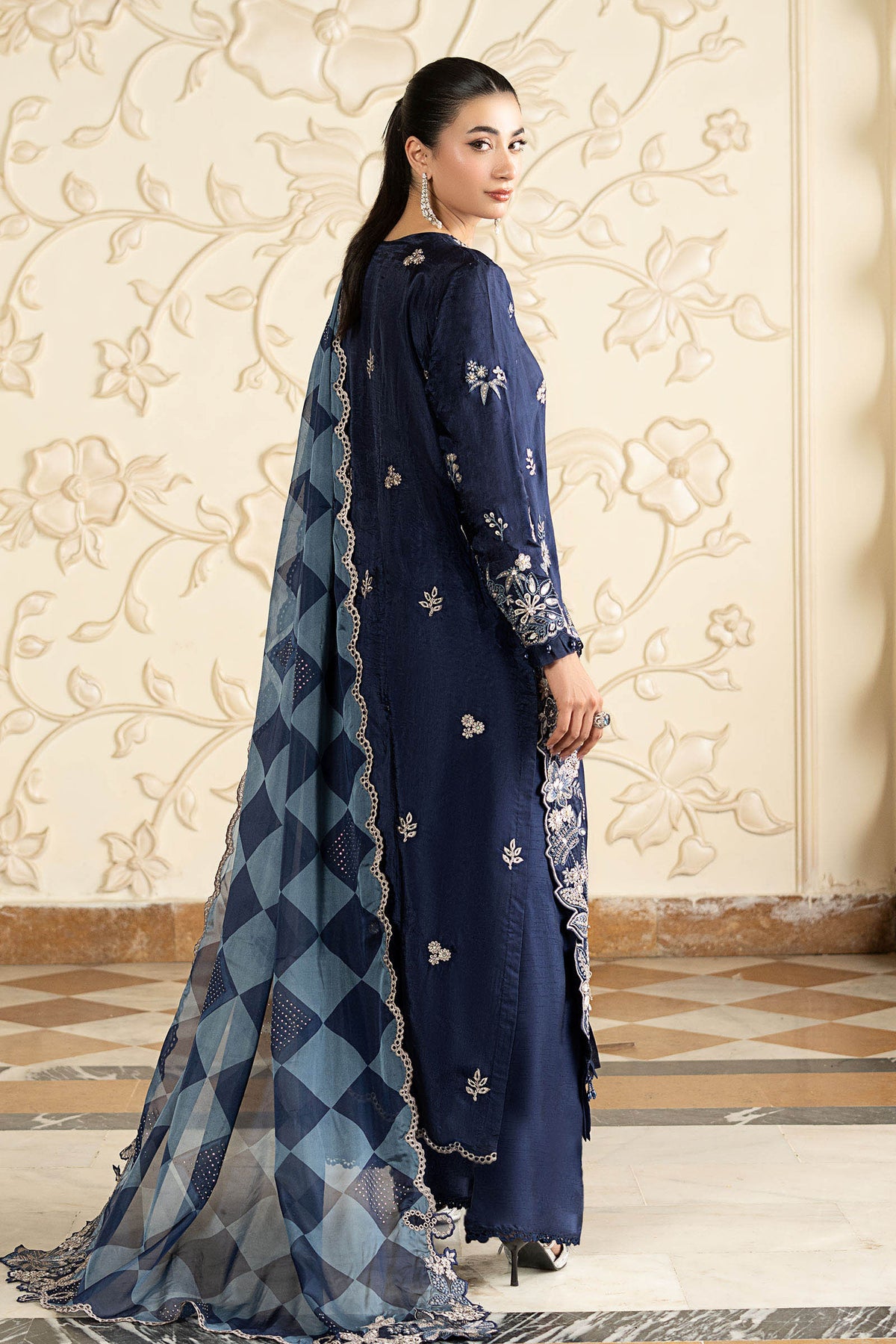 Maria B | Luxury Formals Pre Fall | SF-EA26-12-Blue - Formal Dress - available at Maria Faisal in UK and USA.