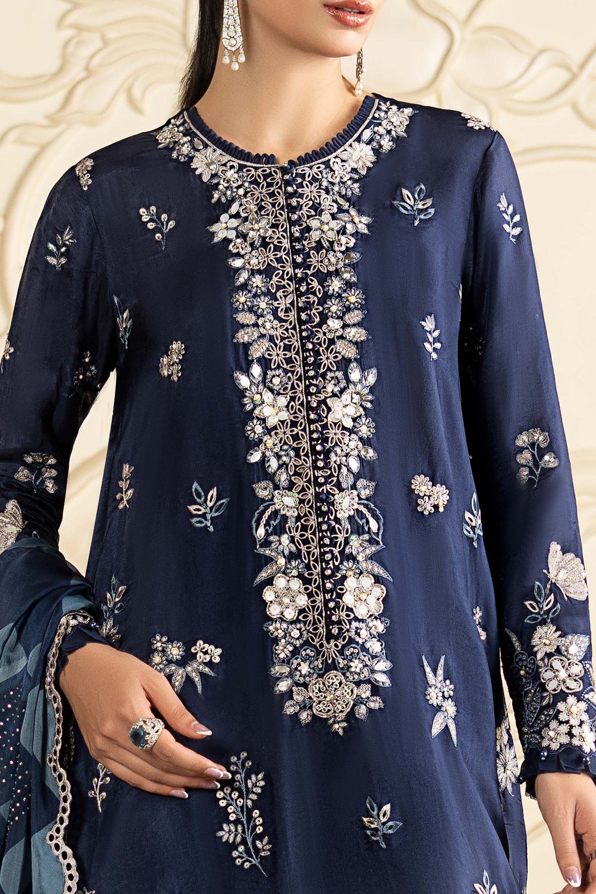Maria B | Luxury Formals Pre Fall | SF-EA26-12-Blue - Formal Dress - available at Maria Faisal in UK and USA.