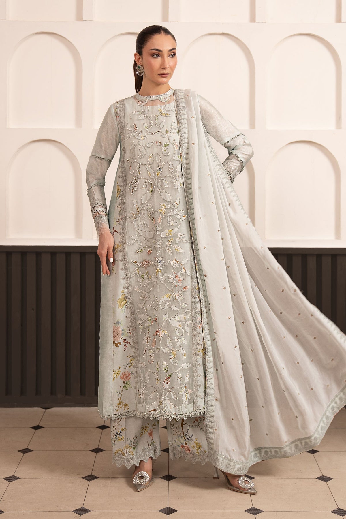 Maria B | Luxury Formals Pre Fall | SF-EA26-24-Ice Blue - Formal Dress - available at Maria Faisal in UK and USA.