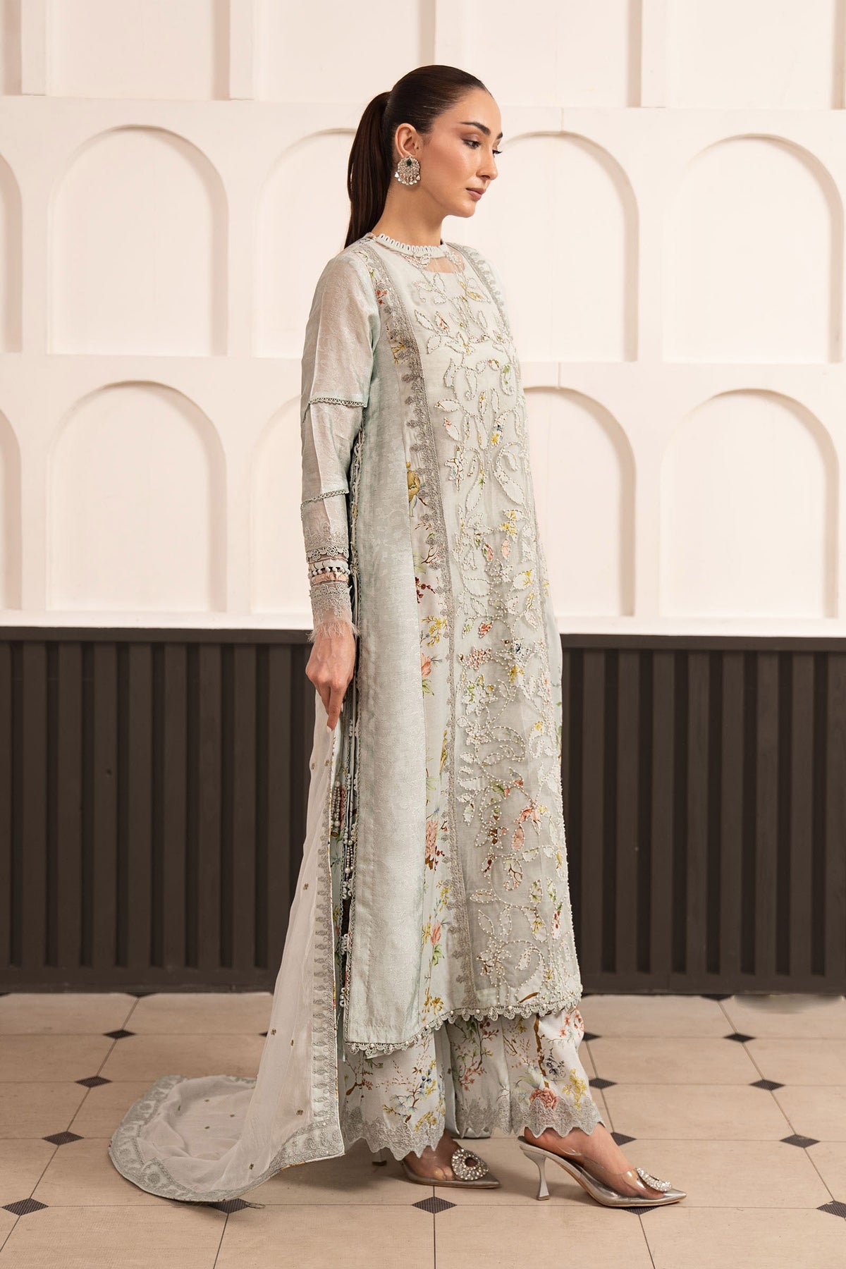 Maria B | Luxury Formals Pre Fall | SF-EA26-24-Ice Blue - Formal Dress - available at Maria Faisal in UK and USA.