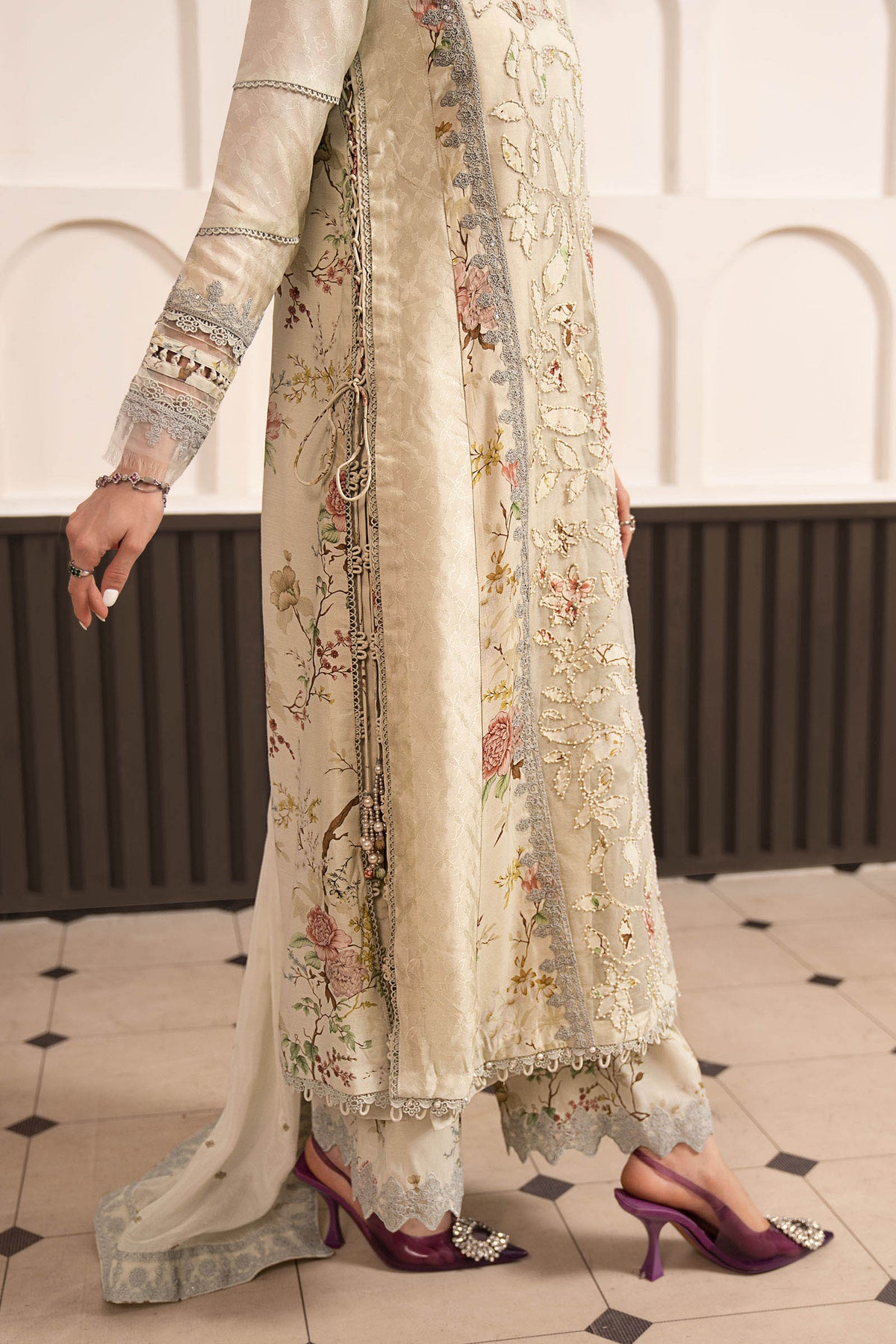 Maria B | Luxury Formals Pre Fall | SF-EA26-24-Light Yellow - Formal Dress - available at Maria Faisal in UK and USA.