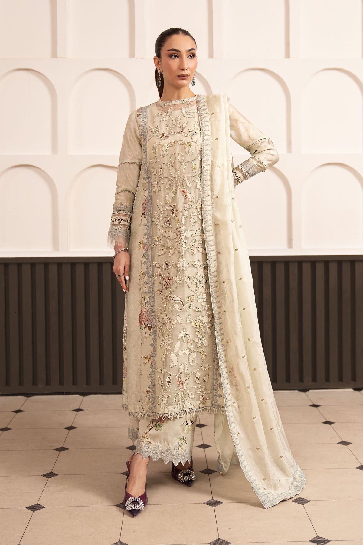 Maria B | Luxury Formals Pre Fall | SF-EA26-24-Light Yellow - Formal Dress - available at Maria Faisal in UK and USA.
