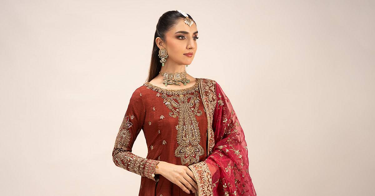 Maira B | Ready to Wear | SF-EF25-02 Rust by Maria Faisal - Registered Vendor of : Maria B - type : Wedding Dress - 100% original wedding dresses