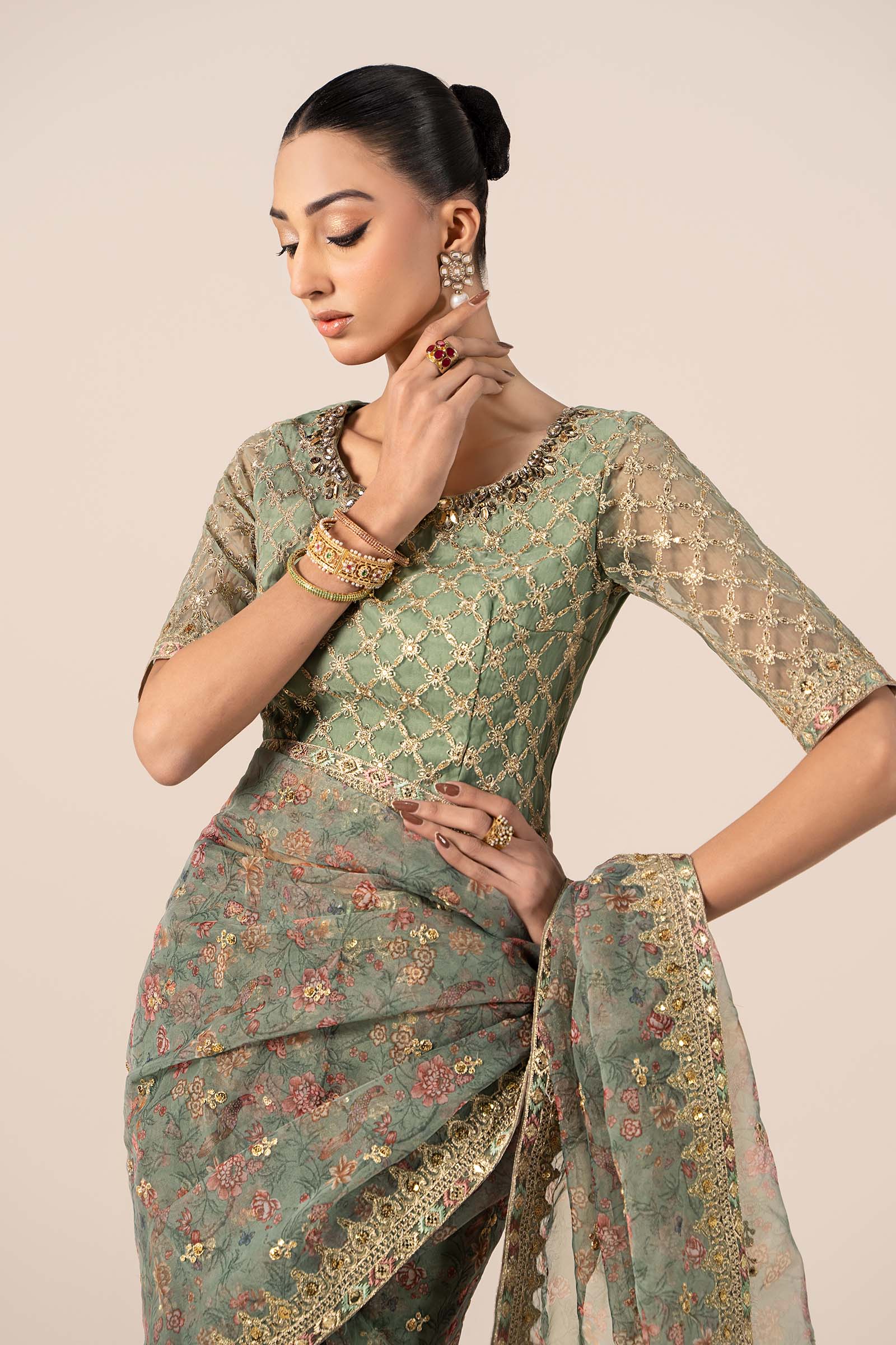 Maira B | Ready to Wear | SF-EF25-08 Green by Maria Faisal - Registered Vendor of : Maria B - type : Wedding Dress - 100% original wedding dresses
