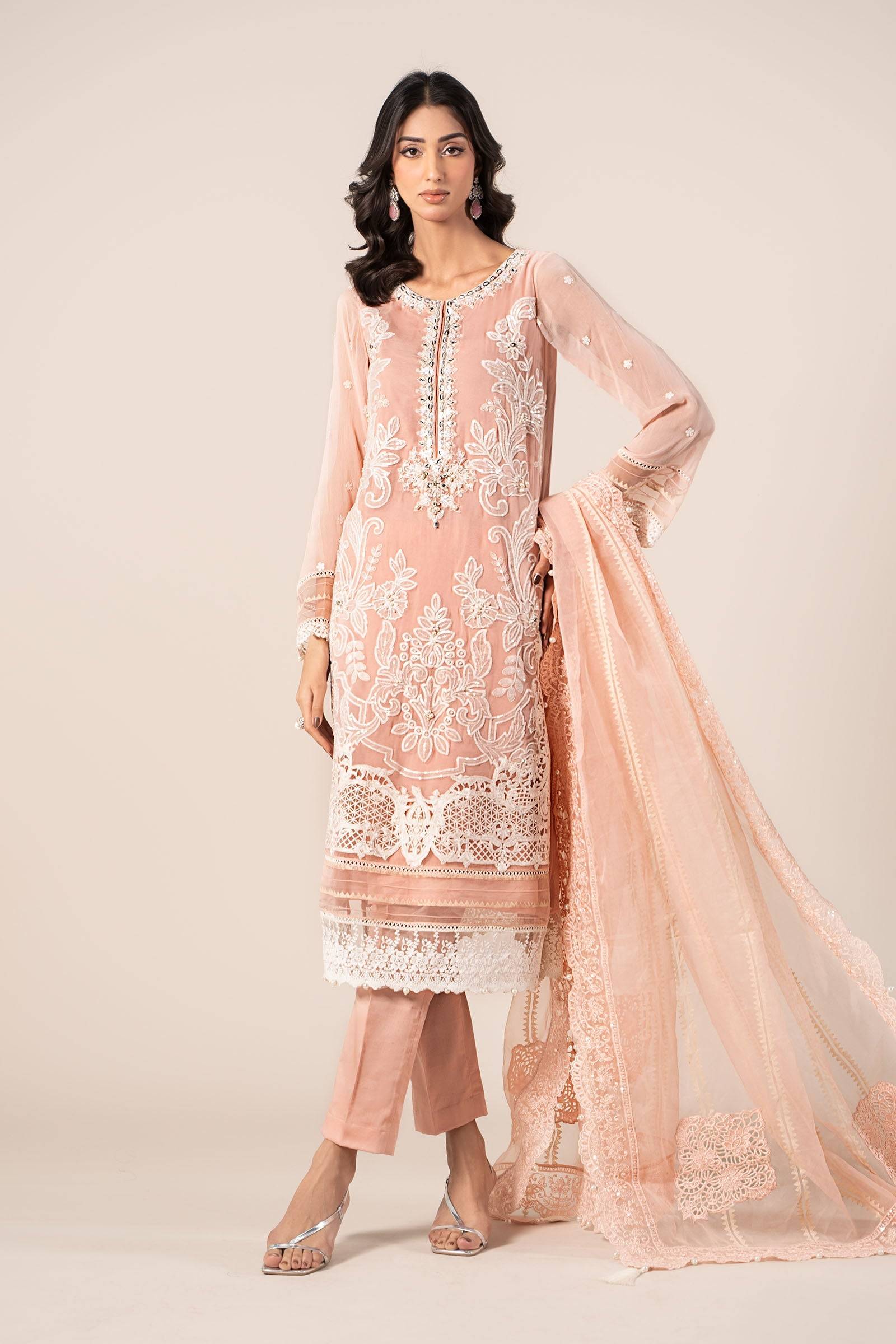 Maira B | Ready to Wear | SF-EF25-34 Peach by Maria Faisal - Registered Vendor of : Maria B - type : Wedding Dress - 100% original wedding dresses