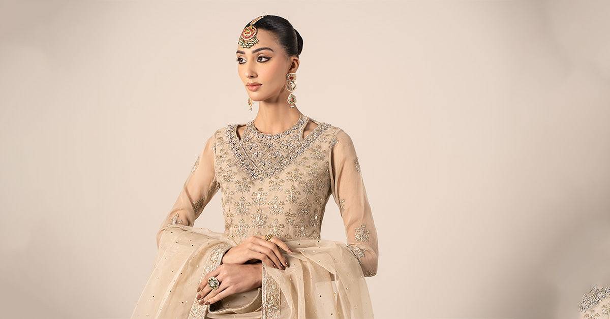 Maira B | Ready to Wear | SF-EF25-55 Beige by Maria Faisal - Registered Vendor of : Maria B - type : Wedding Dress - 100% original wedding dresses