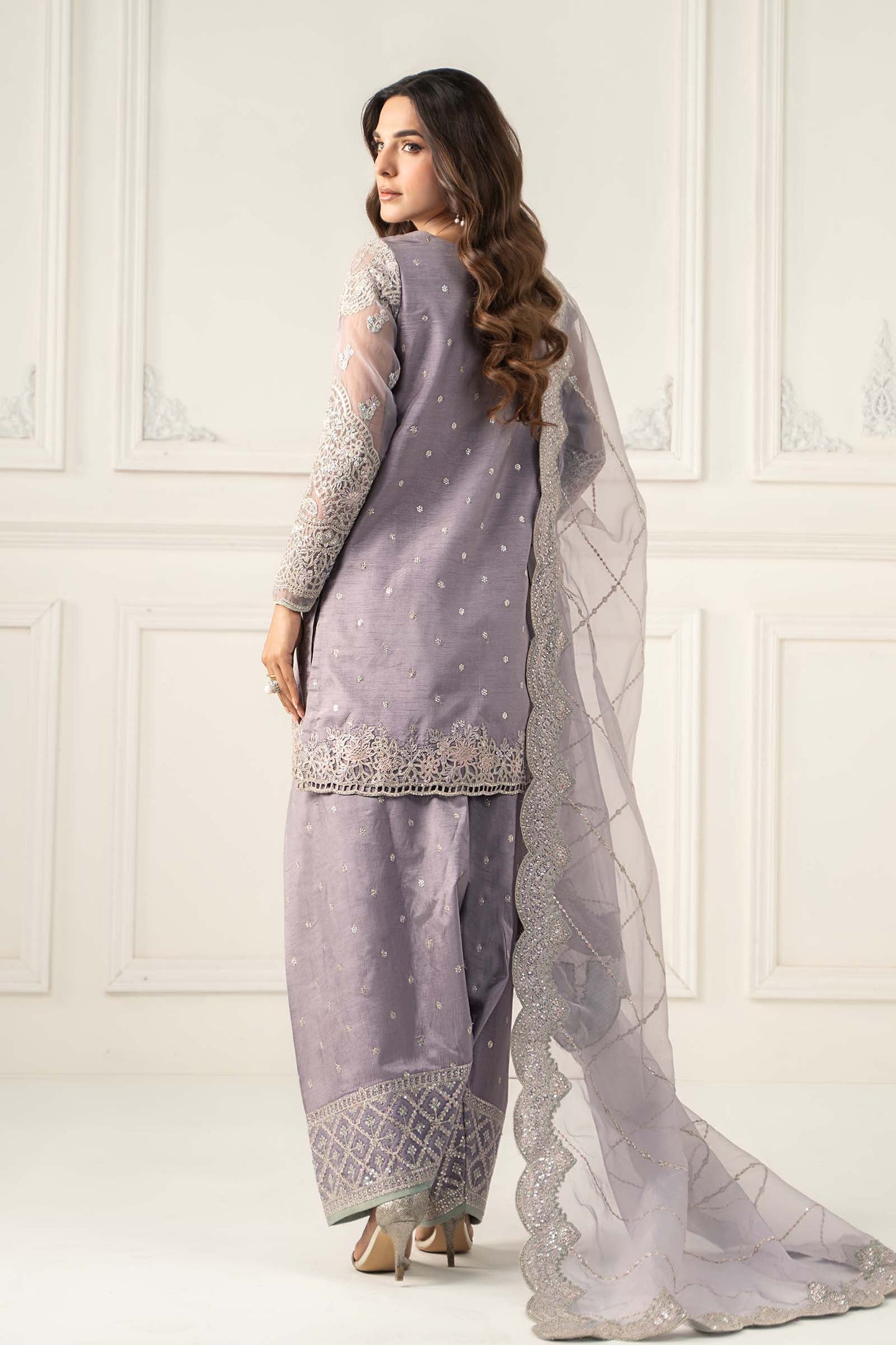 Maria B | Luxury Formals | SF-EF25-60R1-Lilac - Formal Dress - available at Maria Faisal in UK and USA.
