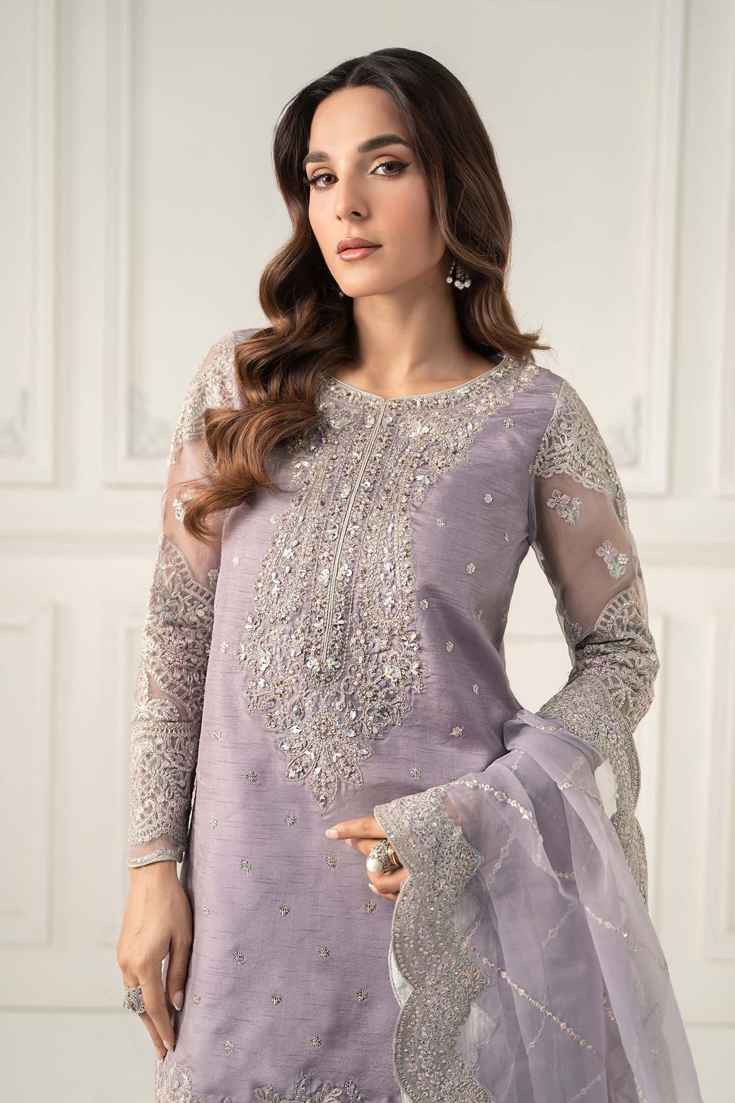 Maria B | Luxury Formals | SF-EF25-60R1-Lilac - Formal Dress - available at Maria Faisal in UK and USA.