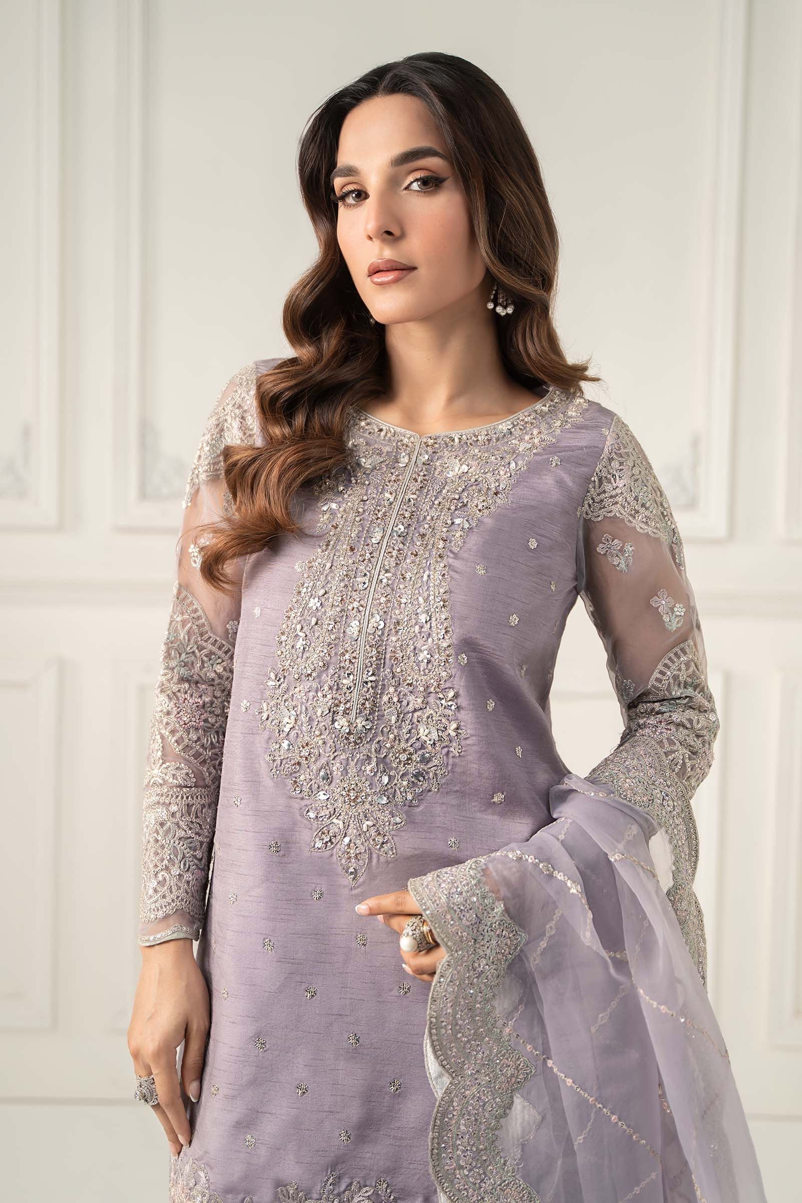 Maria B | Luxury Formals | SF-EF25-60R1-Lilac - Formal Dress - available at Maria Faisal in UK and USA.