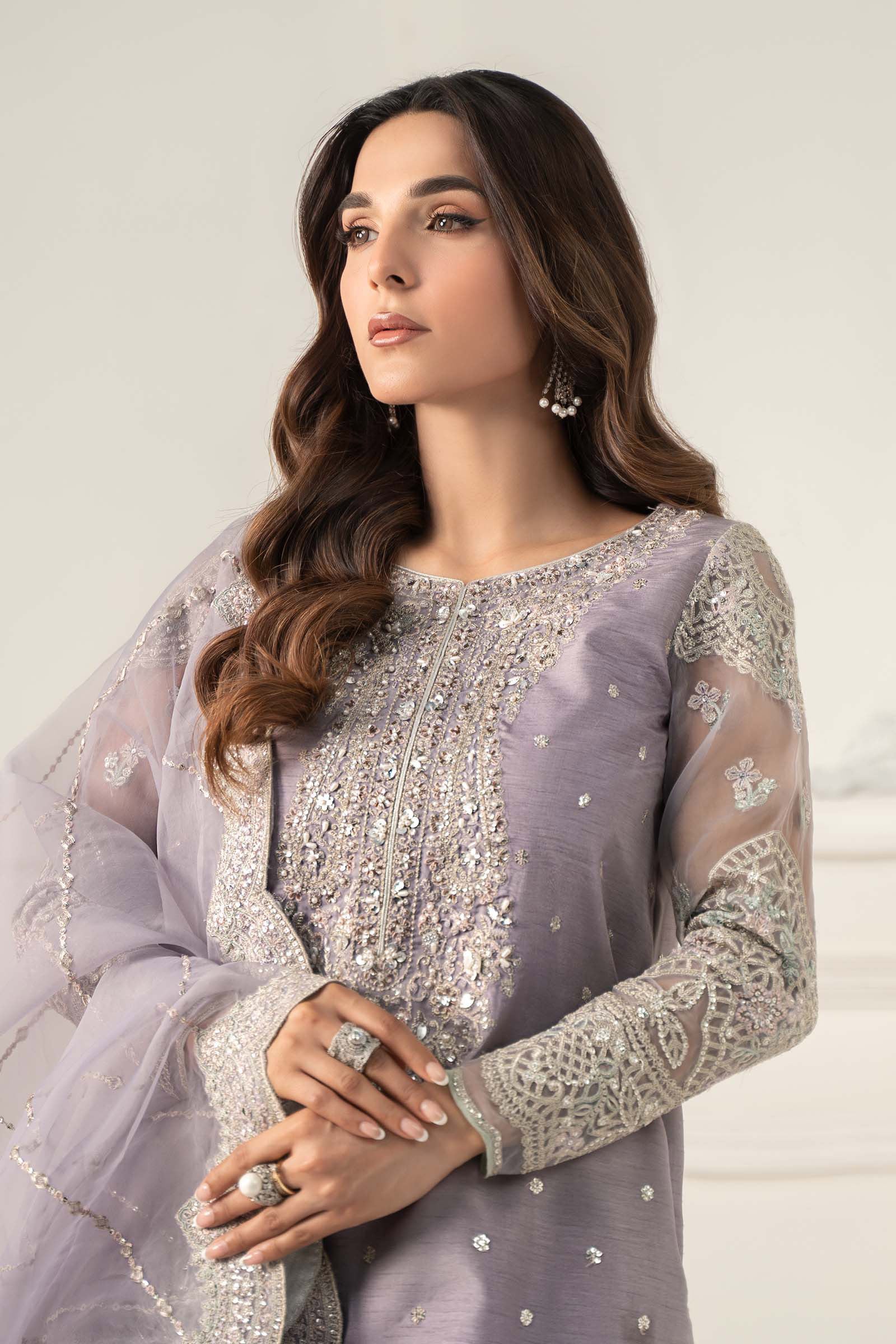 Maria B | Luxury Formals | SF-EF25-60R1-Lilac - Formal Dress - available at Maria Faisal in UK and USA.