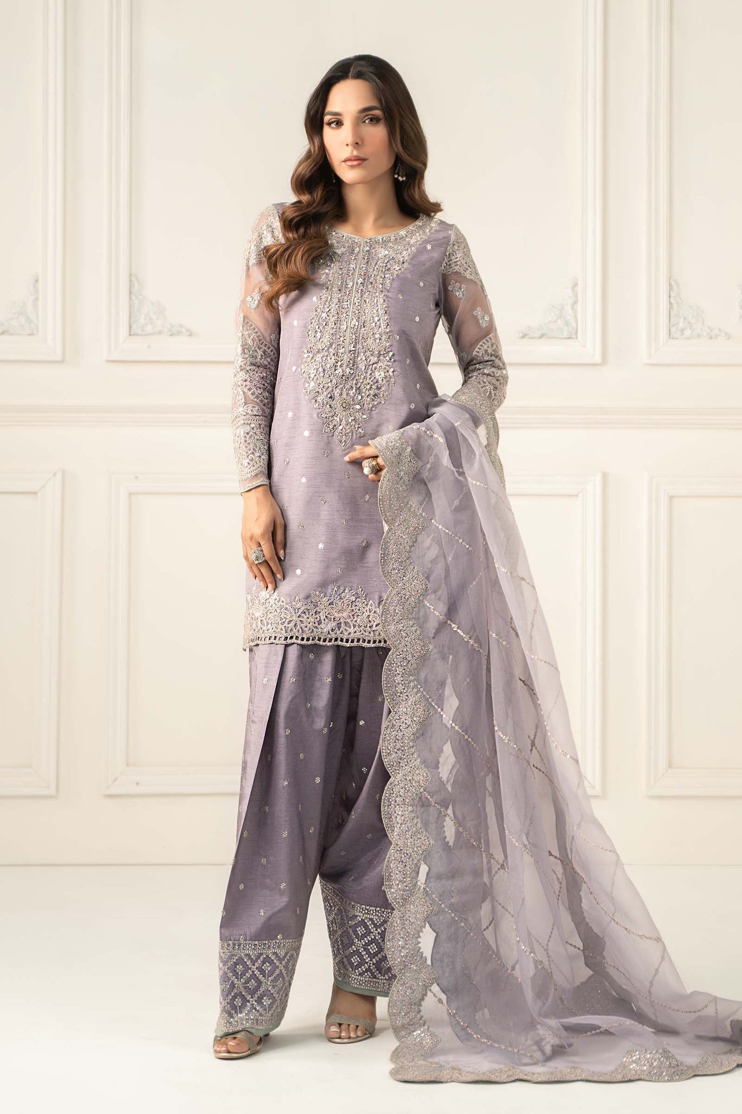 Maria B | Luxury Formals | SF-EF25-60R1-Lilac - Formal Dress - available at Maria Faisal in UK and USA.