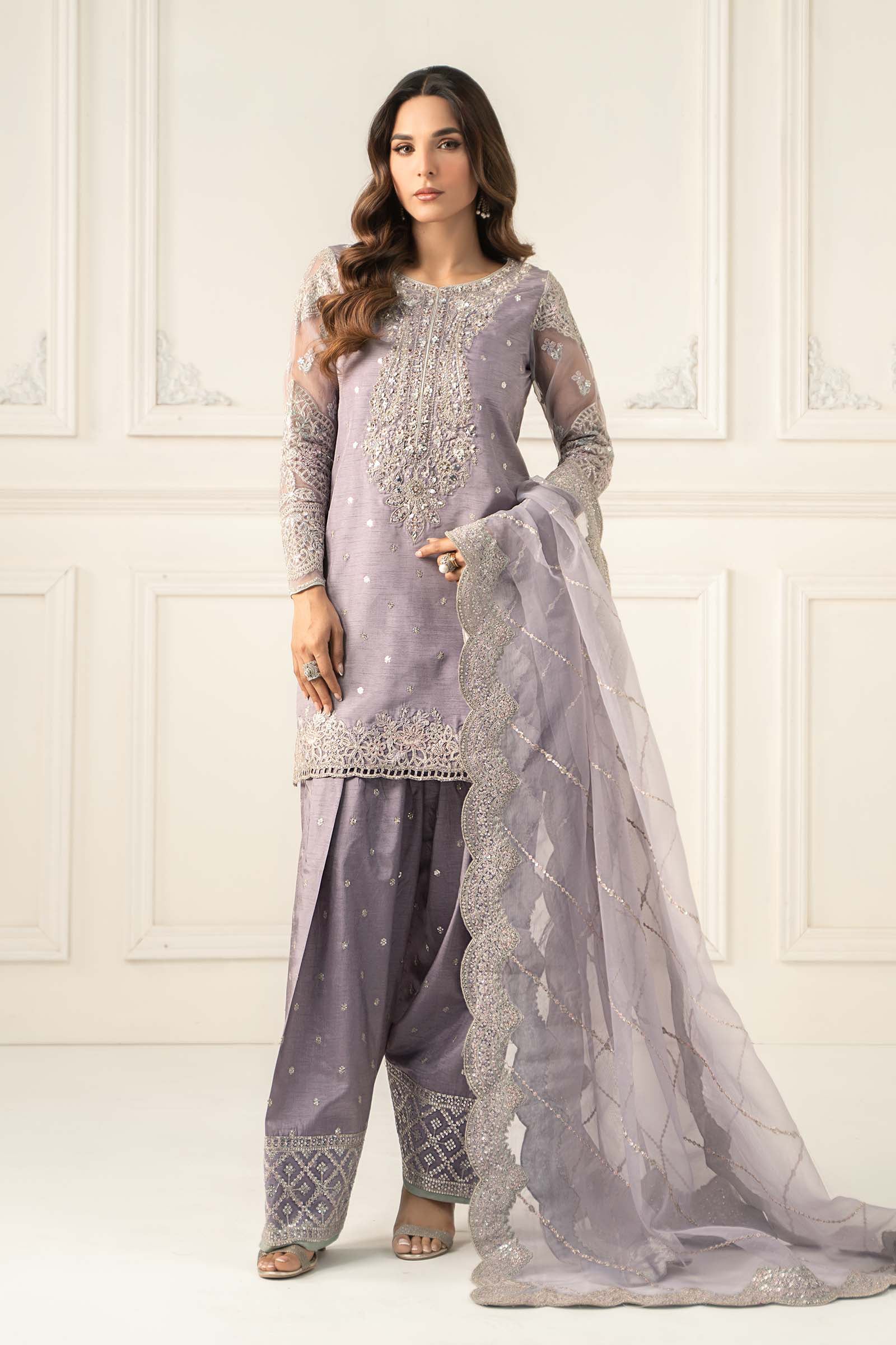 Maria B | Luxury Formals | SF-EF25-60R1-Lilac - Formal Dress - available at Maria Faisal in UK and USA.