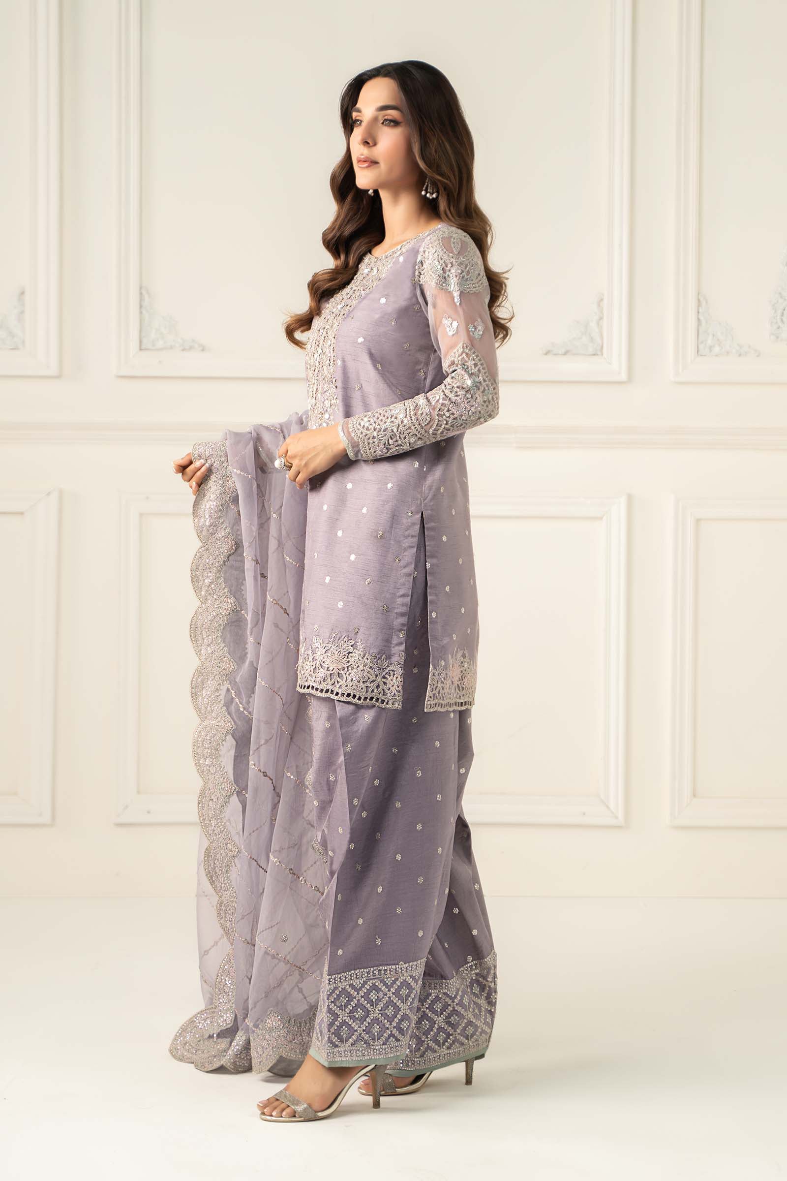Maria B | Luxury Formals | SF-EF25-60R1-Lilac - Formal Dress - available at Maria Faisal in UK and USA.