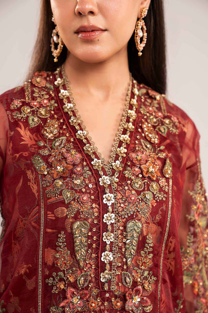 Maria B | Luxury Formals | SF-EF26-02-Maroon - Formal Dress - available at Maria Faisal in UK and USA.