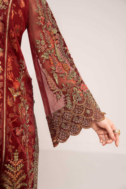 Maria B | Luxury Formals | SF-EF26-02-Maroon - Formal Dress - available at Maria Faisal in UK and USA.
