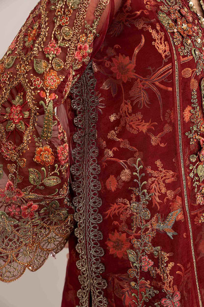 Maria B | Luxury Formals | SF-EF26-02-Maroon - Formal Dress - available at Maria Faisal in UK and USA.