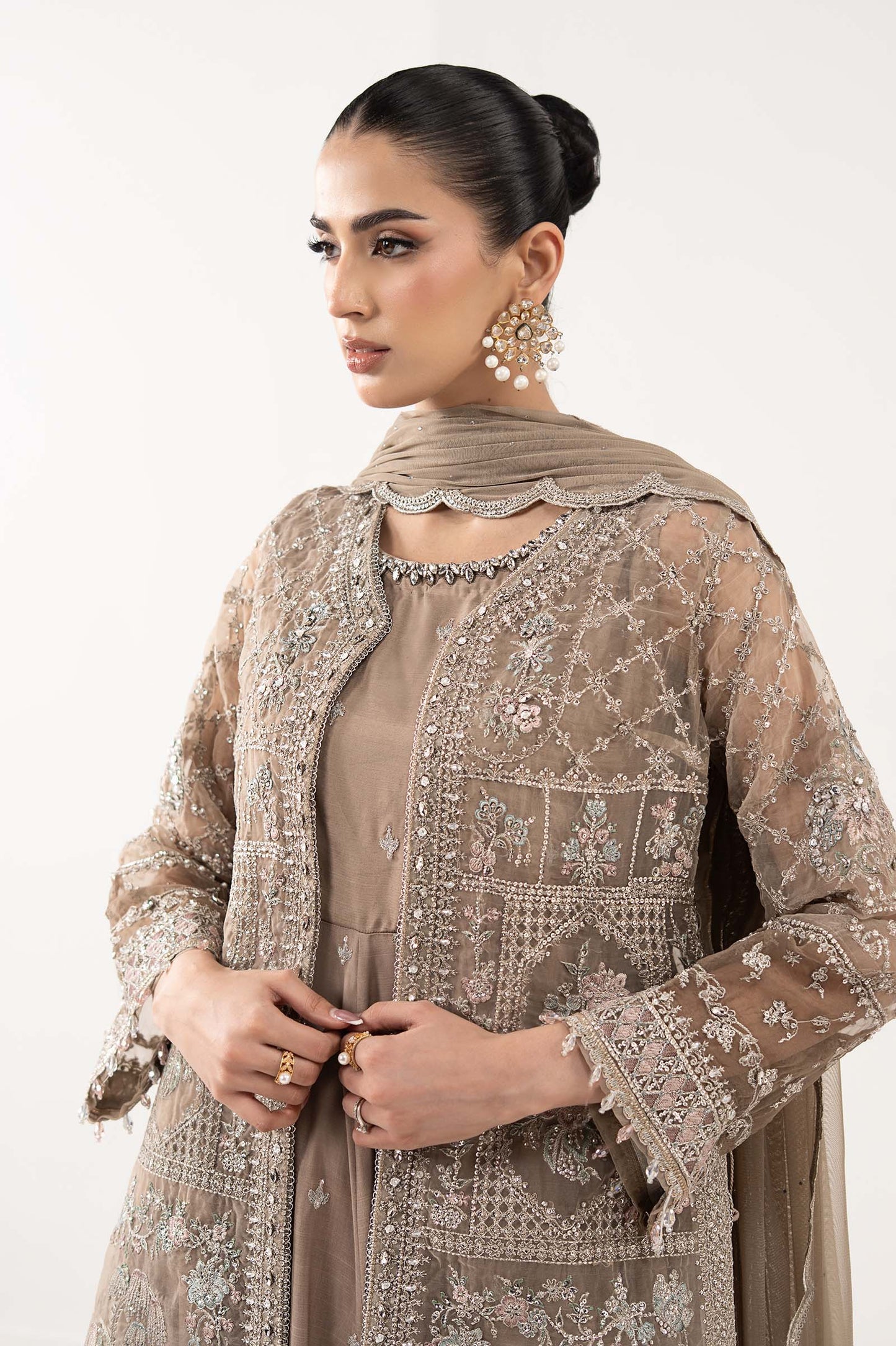 Maria B | Luxury Formals | SF-EF26-05-Coffee - Formal Dress - available at Maria Faisal in UK and USA.