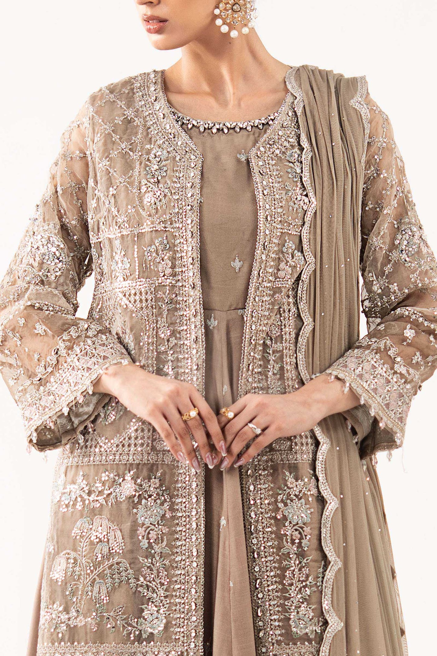 Maria B | Luxury Formals | SF-EF26-05-Coffee - Formal Dress - available at Maria Faisal in UK and USA.