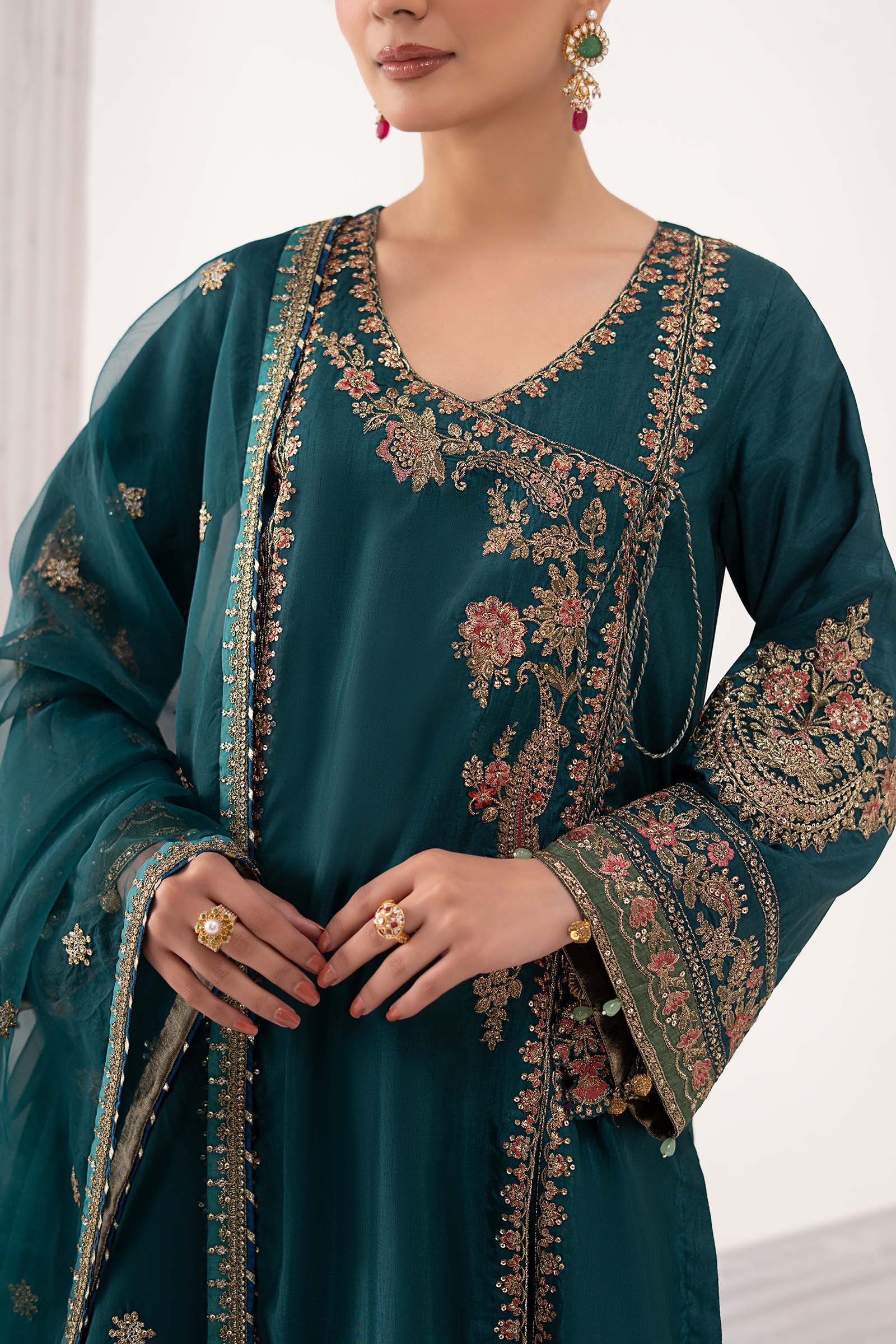 Maria B | Eid Collection 2026 | Sf-Ef26-07 Teal - Luxury Dress - available at Maria Faisal in UK and USA.