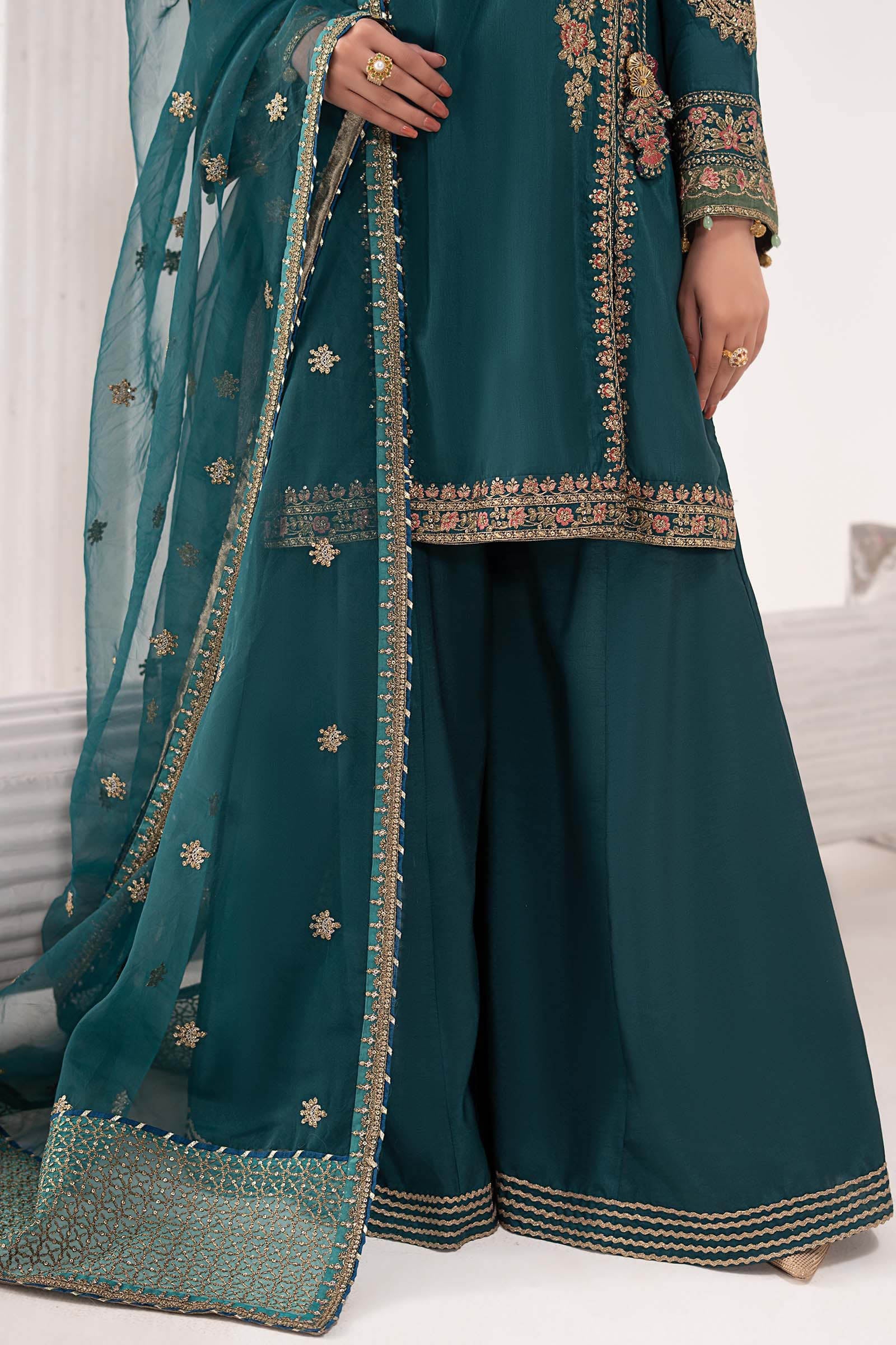 Maria B | Eid Collection 2026 | Sf-Ef26-07 Teal - Luxury Dress - available at Maria Faisal in UK and USA.