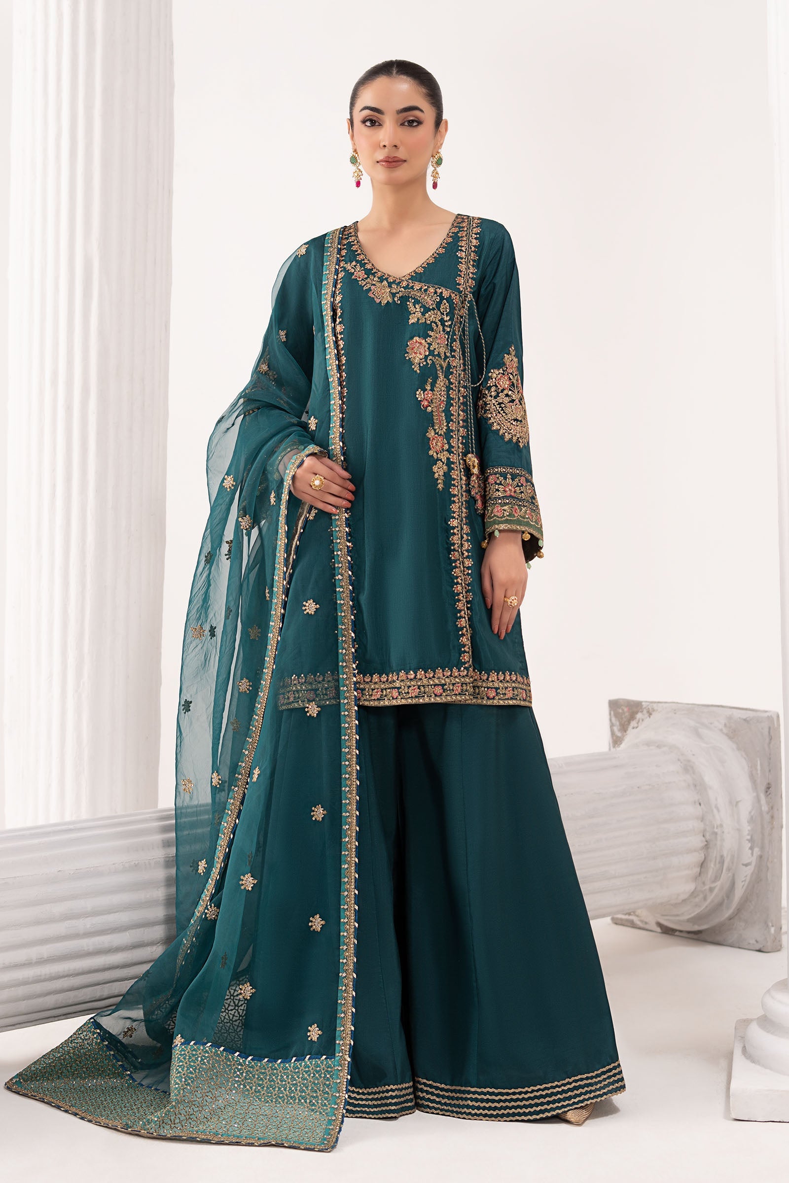 Maria B | Eid Collection 2026 | Sf-Ef26-07 Teal - Luxury Dress - available at Maria Faisal in UK and USA.