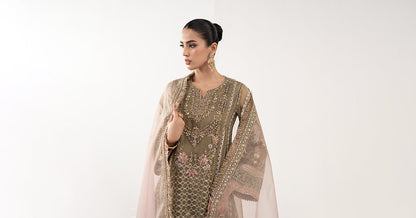 Maria B | Luxury Formals | SF-EF26-10-Coffee - Formal Dress - available at Maria Faisal in UK and USA.