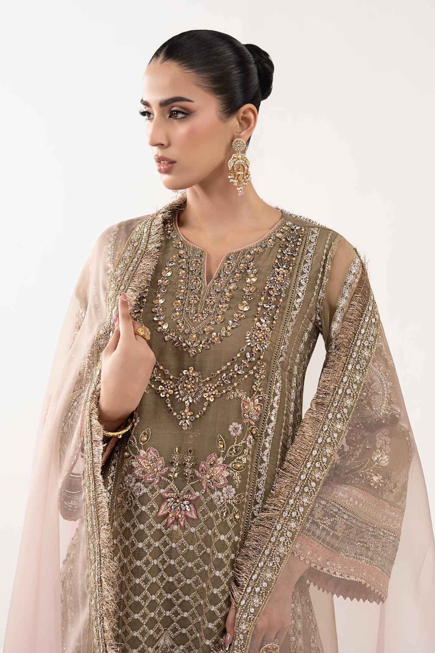 Maria B | Luxury Formals | SF-EF26-10-Coffee - Formal Dress - available at Maria Faisal in UK and USA.