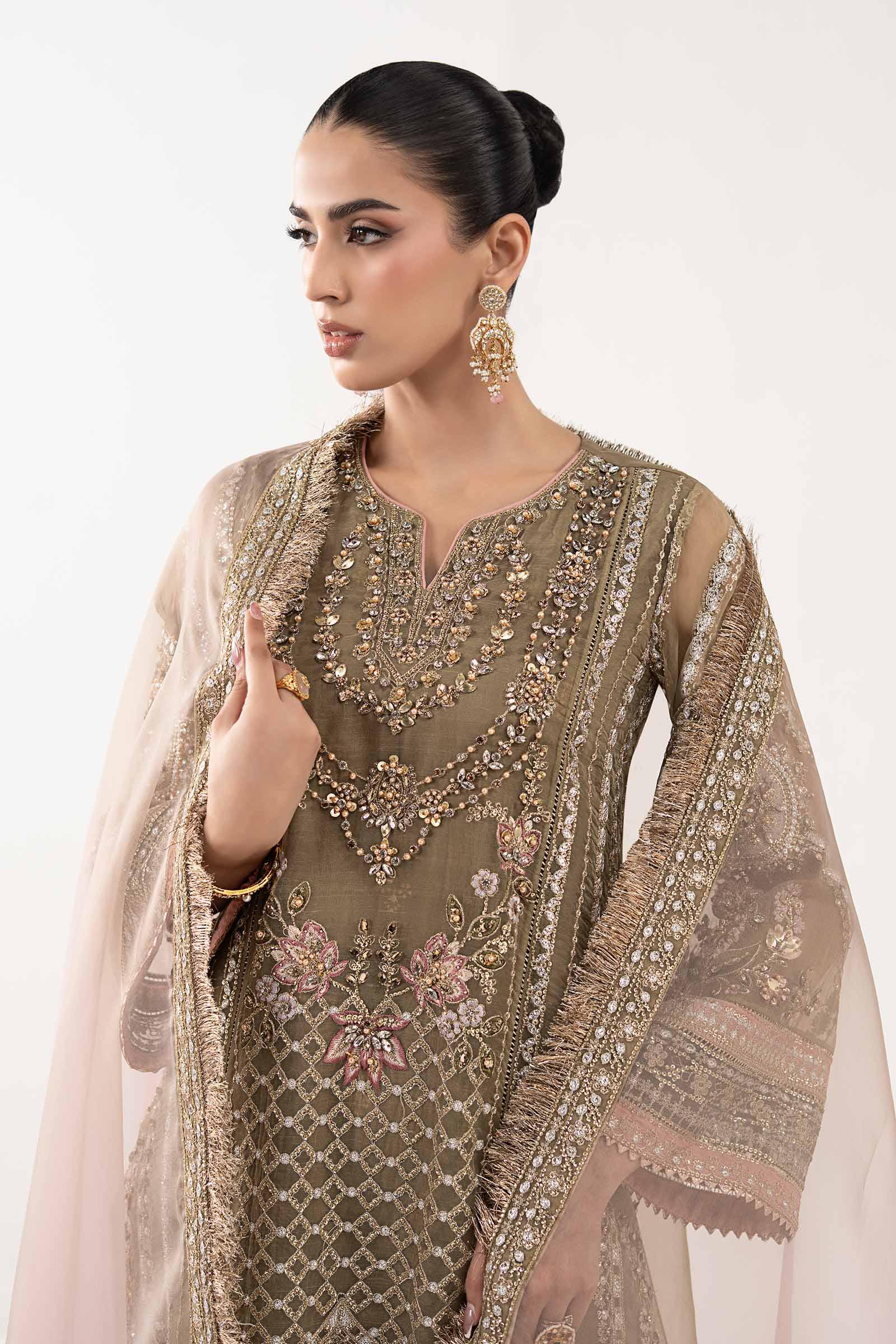 Maria B | Luxury Formals | SF-EF26-10-Coffee - Formal Dress - available at Maria Faisal in UK and USA.