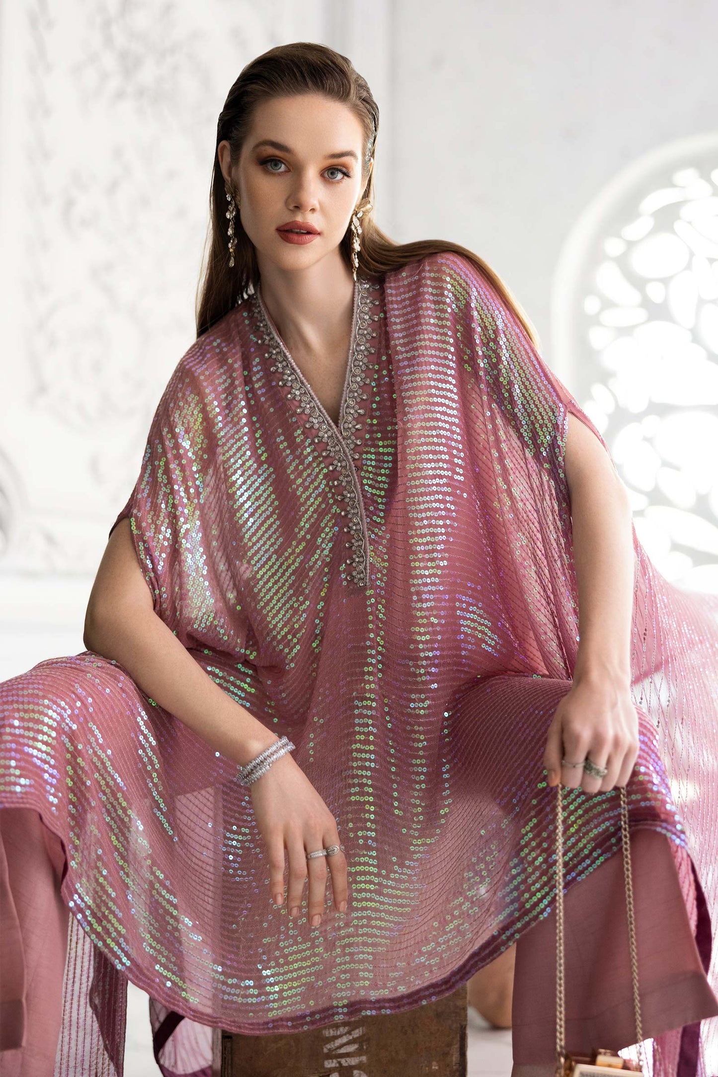 Maria B | Luxury Formals | SF-EF26-11-Beige and Green - Formal Dress - available at Maria Faisal in UK and USA.