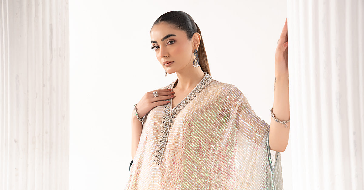 Maria B | Eid Collection 2026 | Sf-Ef26-11 Beige And Green - Luxury Dress - available at Maria Faisal in UK and USA.