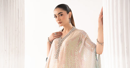 Maria B | Eid Collection 2026 | Sf-Ef26-11 Beige And Green - Luxury Dress - available at Maria Faisal in UK and USA.