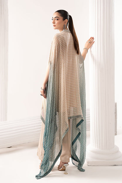  Model Wearing Beige Kaftan - Maria B | Modern Archives | 3 Piece Embroidered Chiffon Suit - Ladies Clothes - Maria Faisal