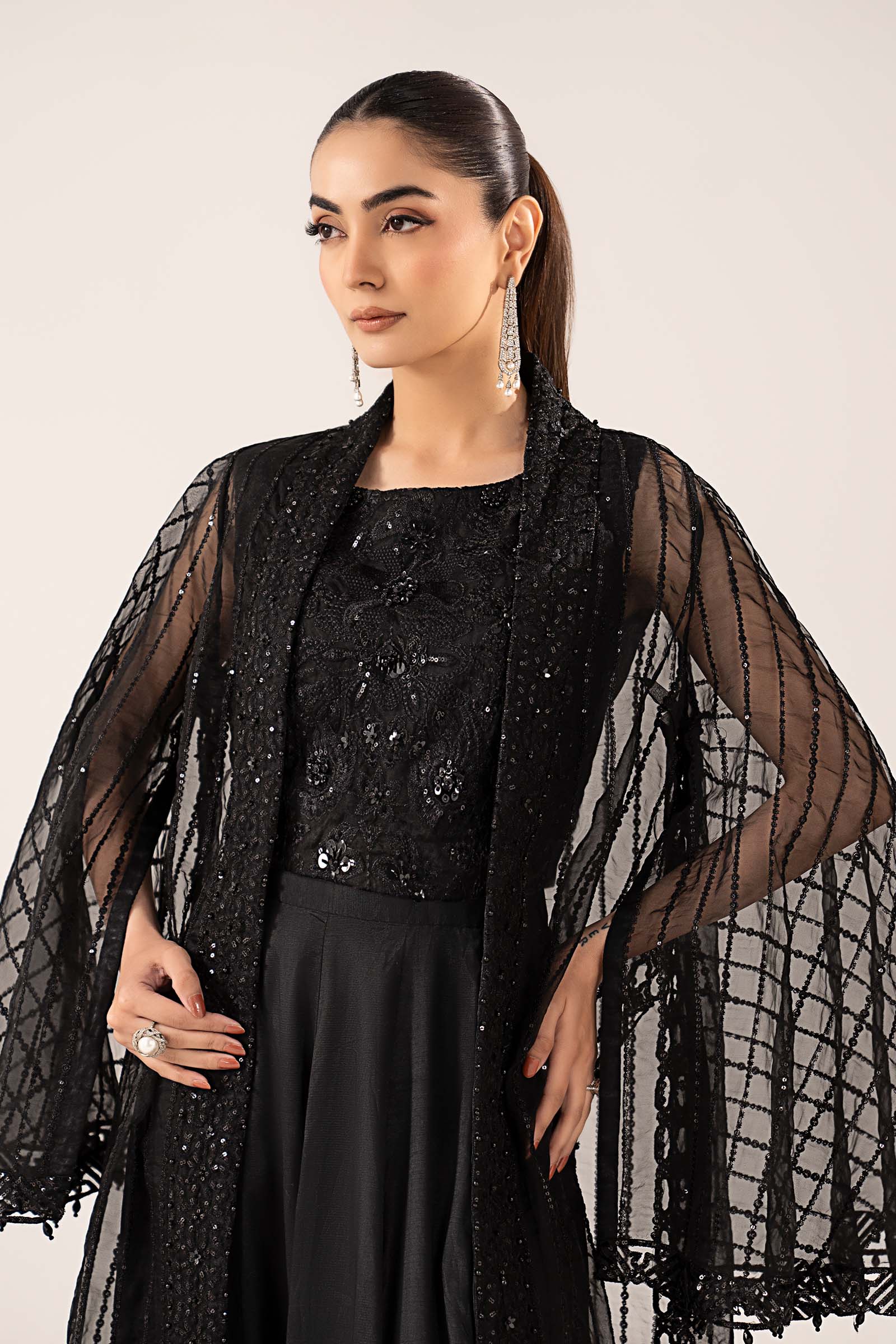Maria B | Luxury Formals | SF-EF26-12-Black - Formal Dress - available at Maria Faisal in UK and USA.