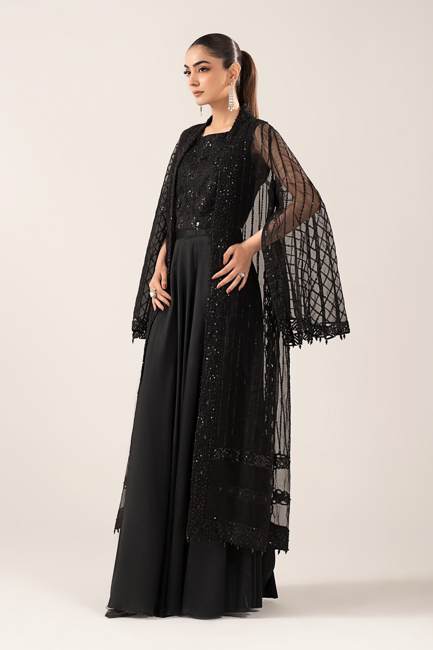 Maria B | Luxury Formals | SF-EF26-12-Black - Formal Dress - available at Maria Faisal in UK and USA.