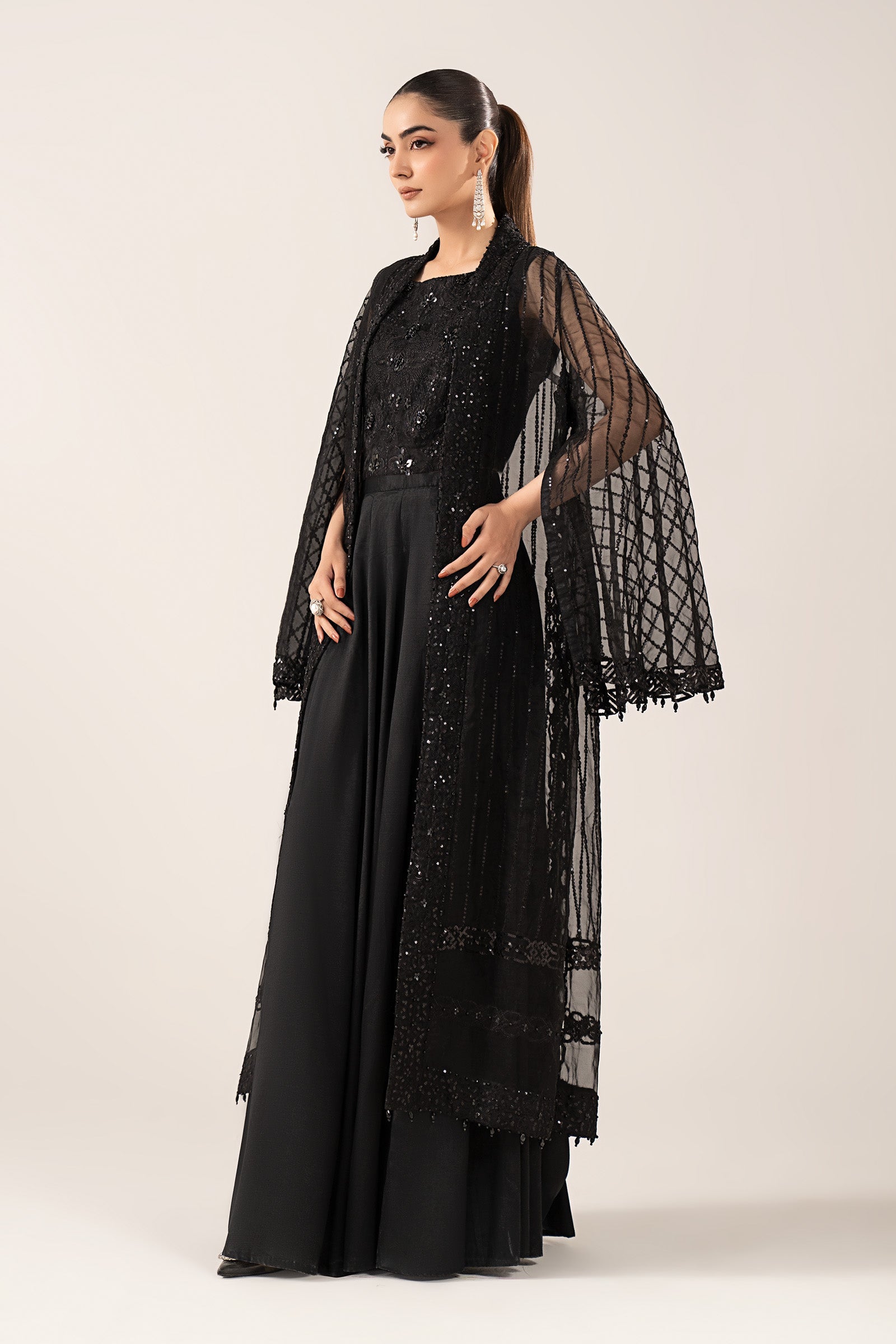 Maria B | Luxury Formals | SF-EF26-12-Black - Formal Dress - available at Maria Faisal in UK and USA.