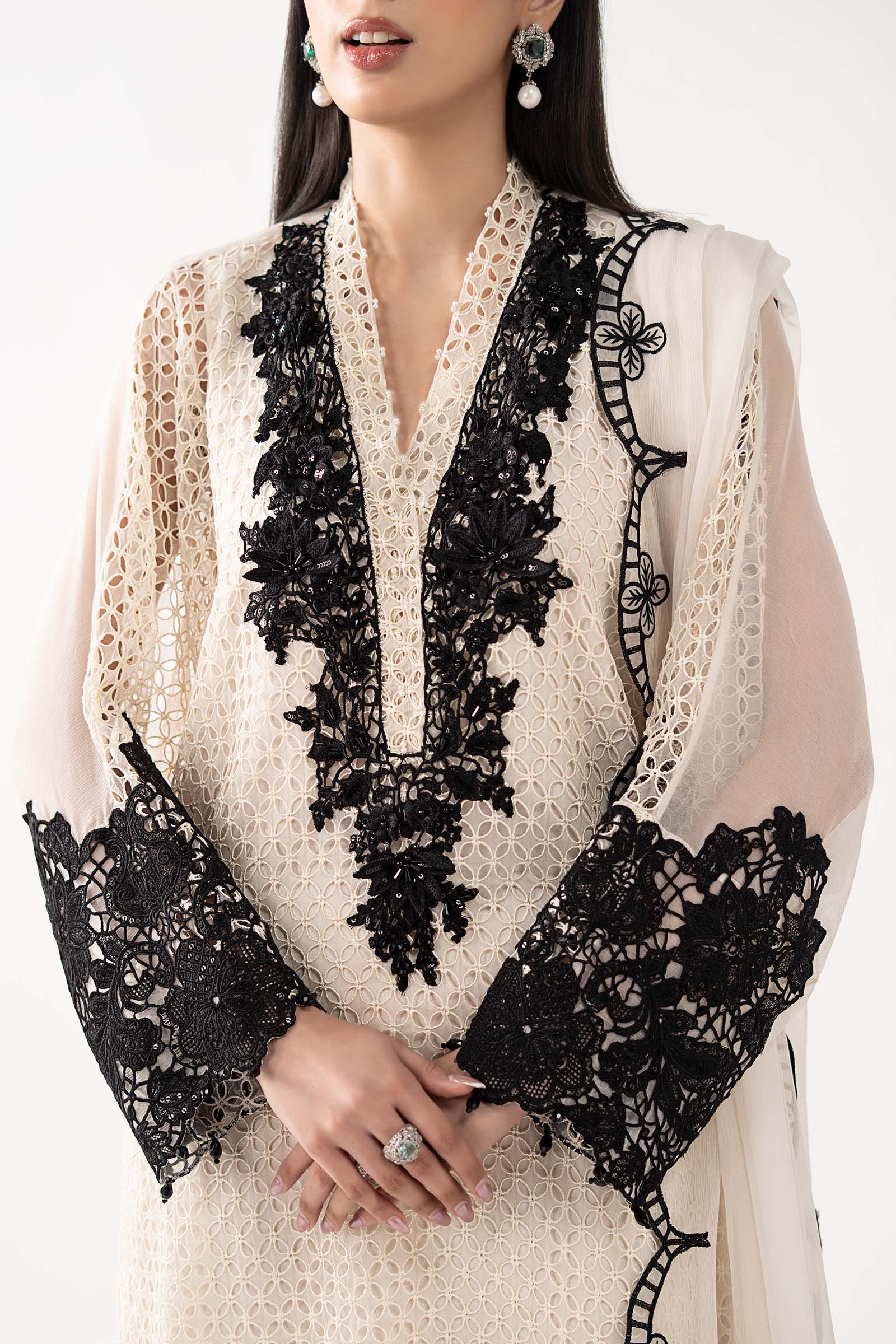 Maria B | Luxury Formals | SF-EF26-13-Off White - Formal Dress - available at Maria Faisal in UK and USA.