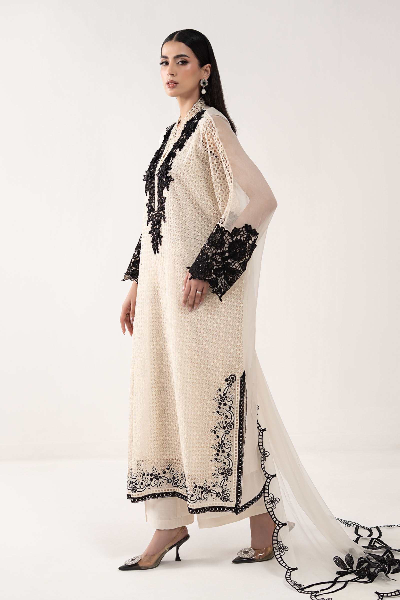 Maria B | Luxury Formals | SF-EF26-13-Off White - Formal Dress - available at Maria Faisal in UK and USA.