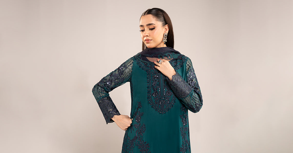 Maria B | Eid Collection 2026 | Sf-Ef26-14 Teal - Luxury Dress - available at Maria Faisal in UK and USA.