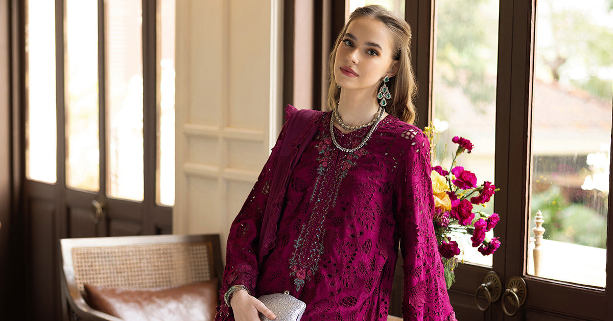 Maria B | Luxury Formals | SF-EF26-16-Magenta - Formal Dress - available at Maria Faisal in UK and USA.