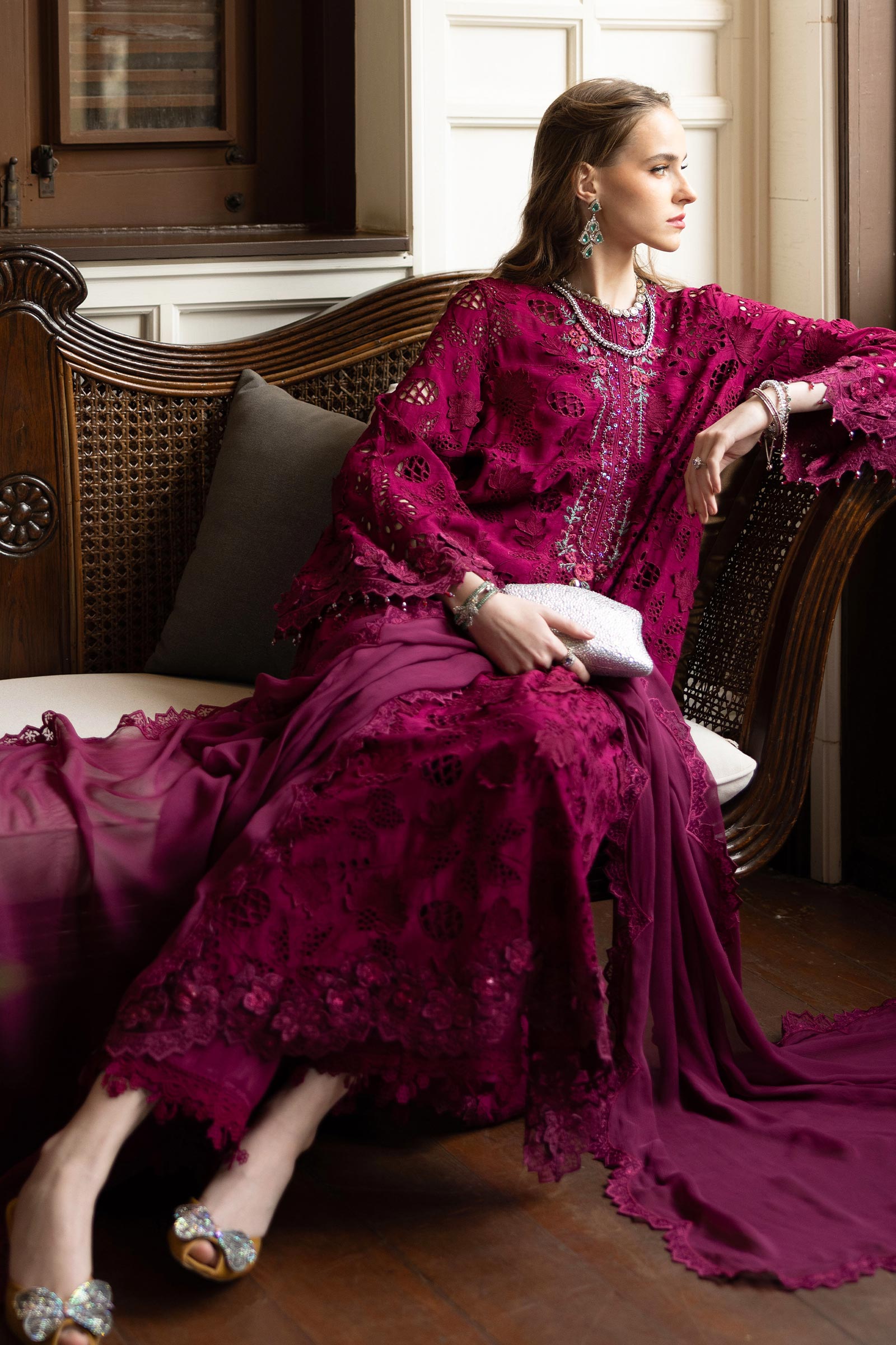 Maria B | Luxury Formals | SF-EF26-16-Magenta - Formal Dress - available at Maria Faisal in UK and USA.