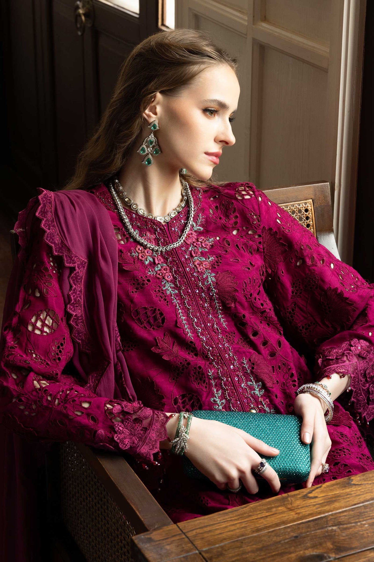 Maria B | Luxury Formals | SF-EF26-16-Magenta - Formal Dress - available at Maria Faisal in UK and USA.