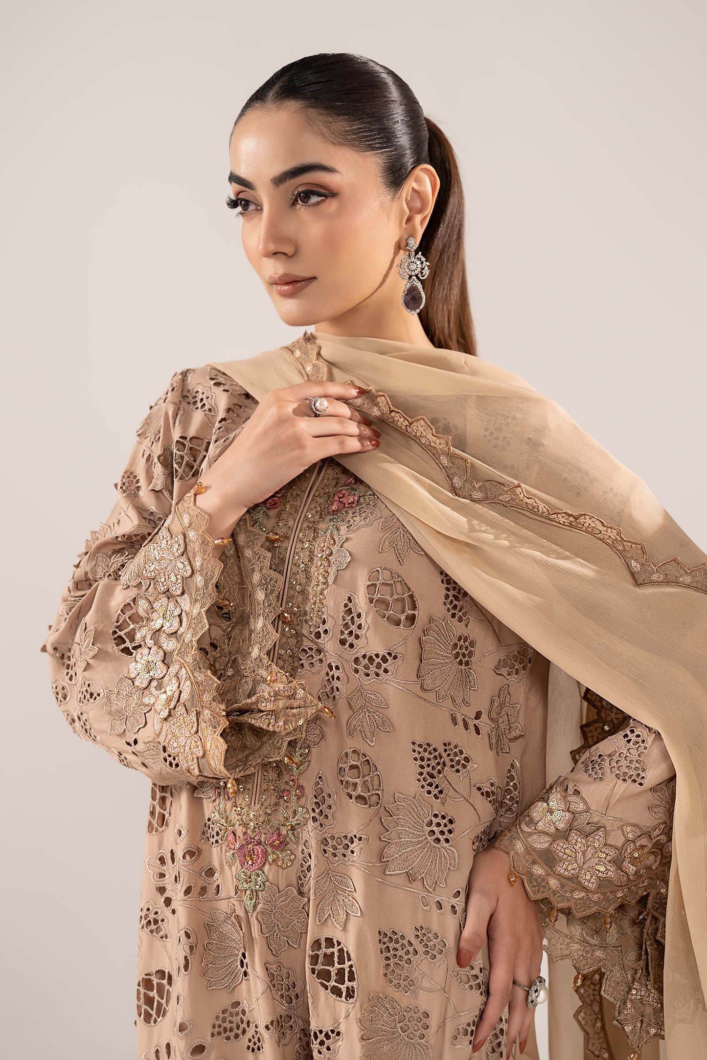 Maria B | Luxury Formals | SF-EF26-16-BEIGE - Formal Dress - available at Maria Faisal in UK and USA.