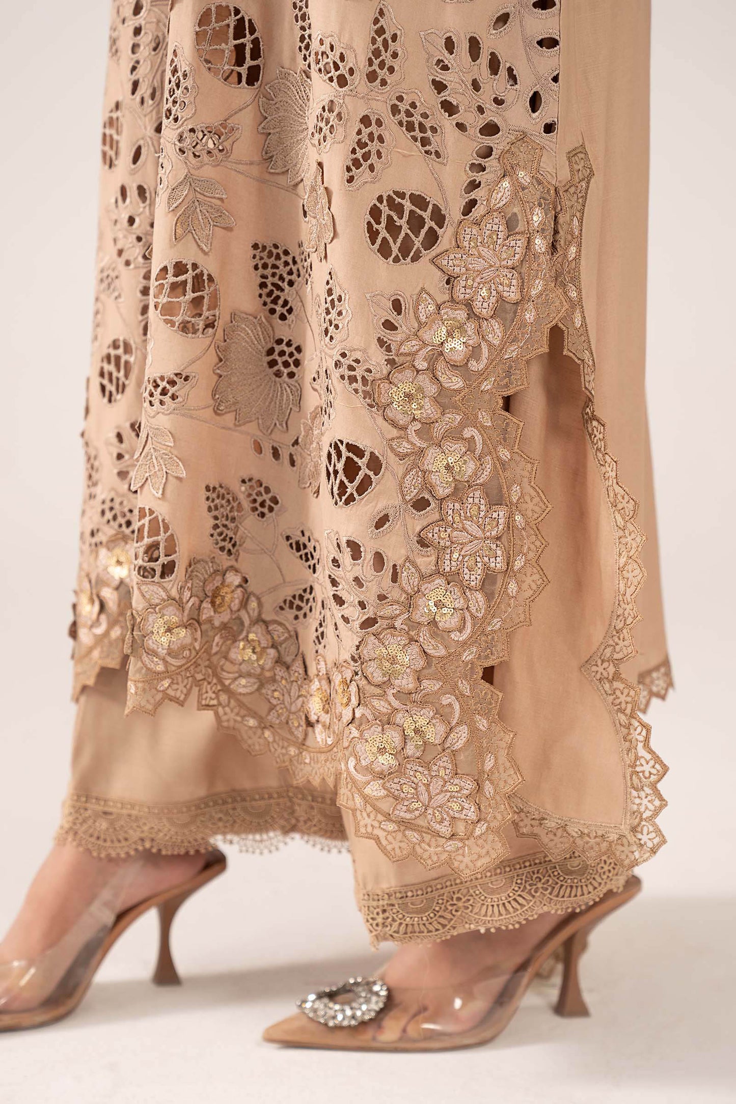 Maria B | Luxury Formals | SF-EF26-16-BEIGE - Formal Dress - available at Maria Faisal in UK and USA.