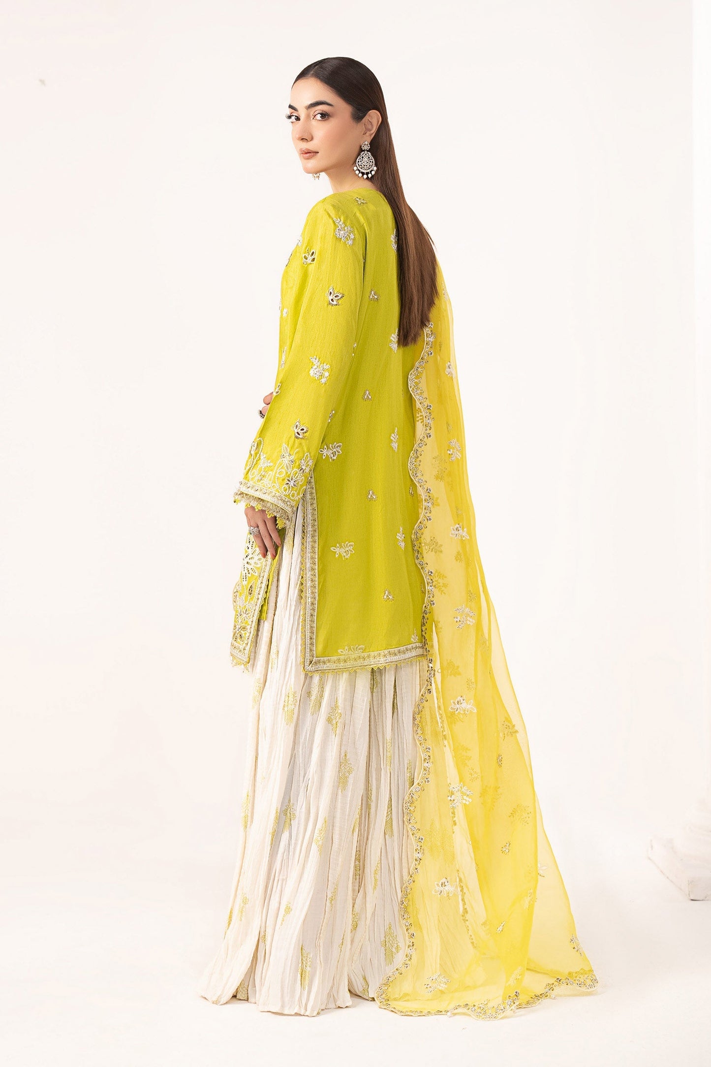 Maria B | Luxury Formals | SF-EF26-19-Acid Green - Formal Dress - available at Maria Faisal in UK and USA.
