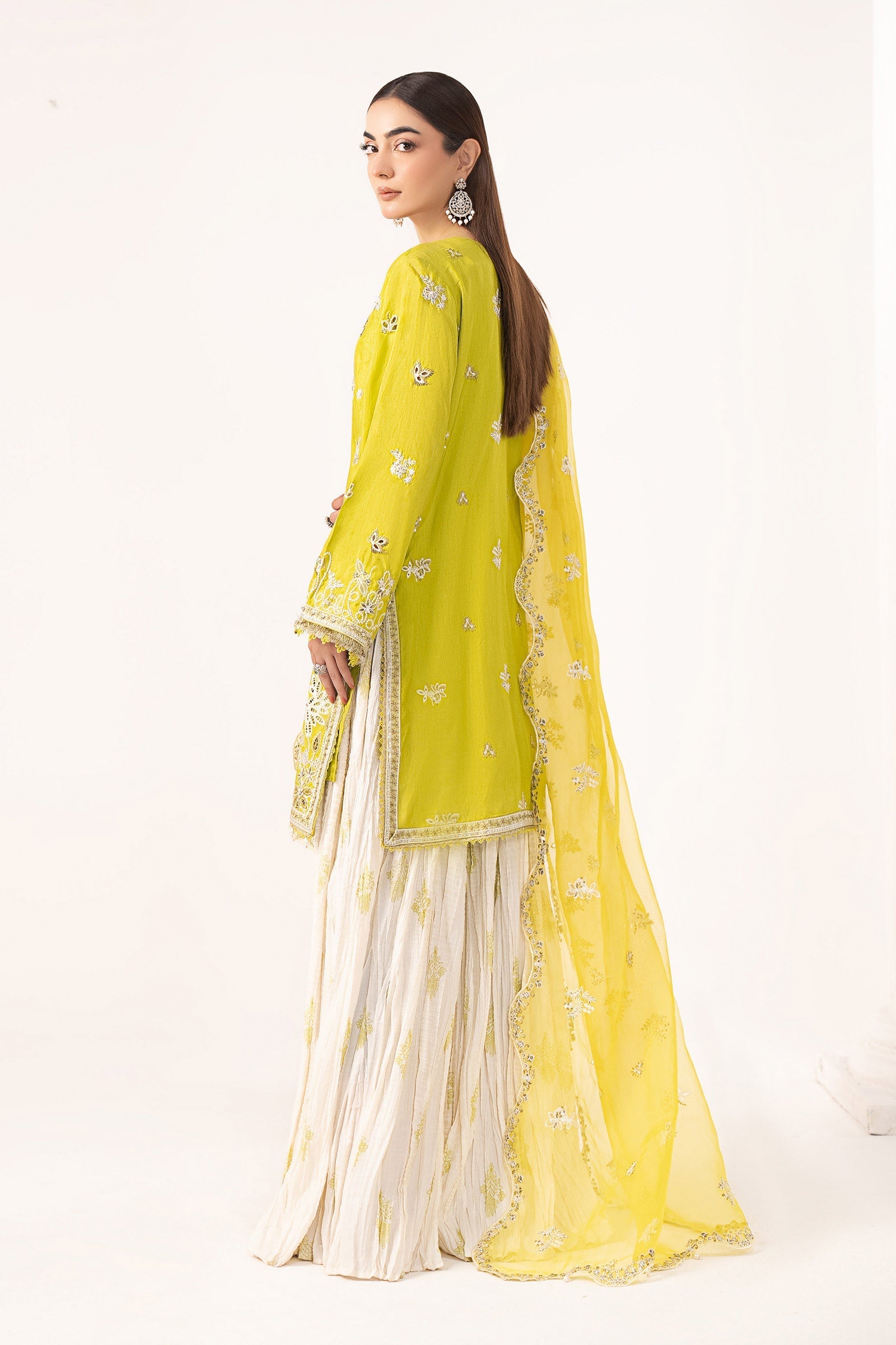 Maria B | Luxury Formals | SF-EF26-19-Acid Green - Formal Dress - available at Maria Faisal in UK and USA.