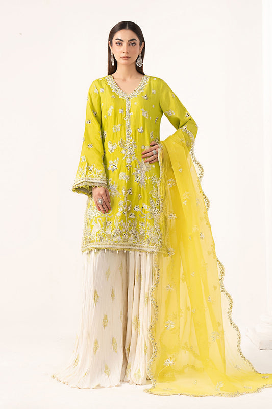 Maria B | Luxury Formals | SF-EF26-19-Acid Green - Formal Dress - available at Maria Faisal in UK and USA.