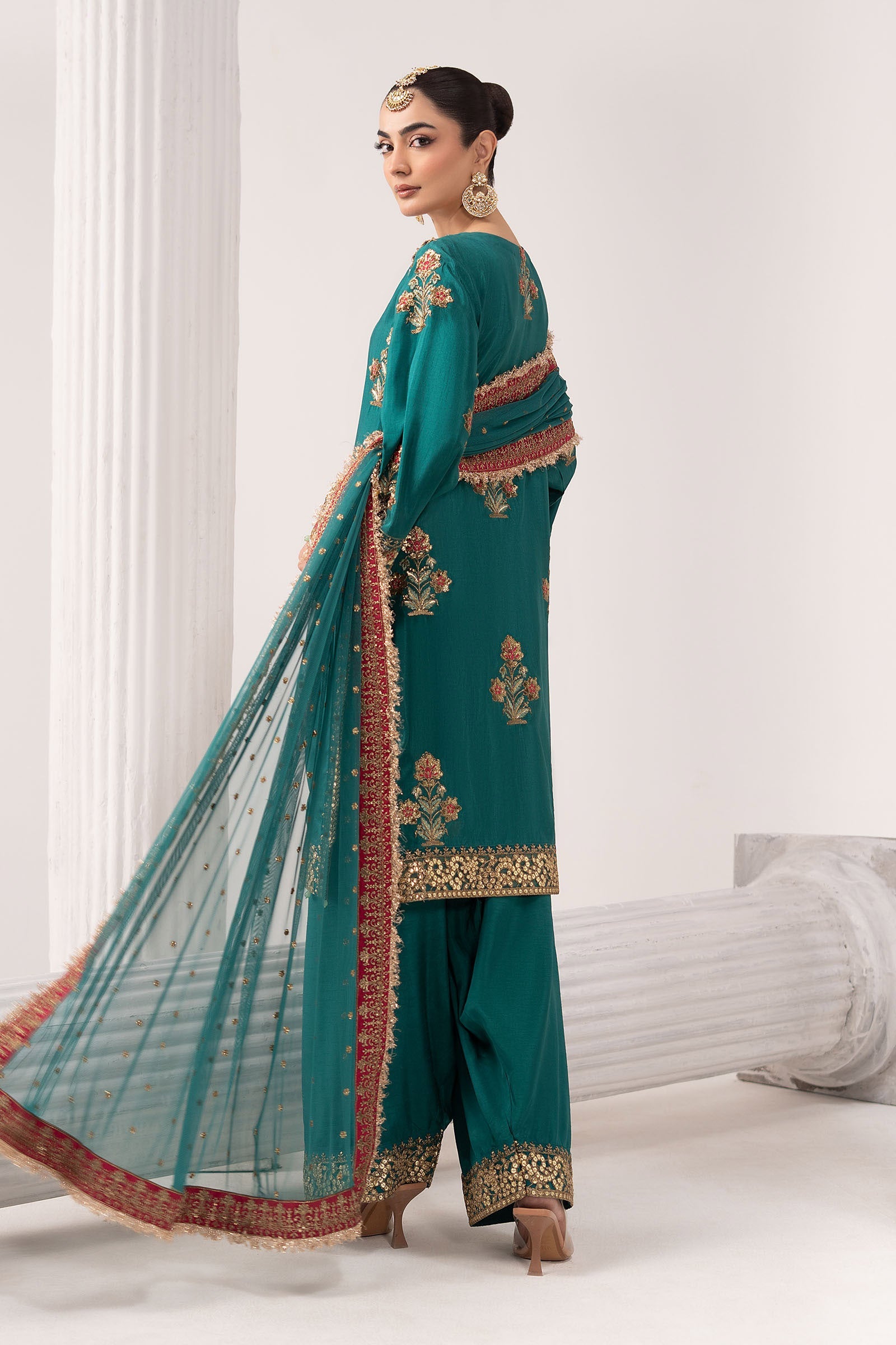 Maria B | Eid Collection 2026 | Sf-Ef26-22 Teal - Luxury Dress - available at Maria Faisal in UK and USA.
