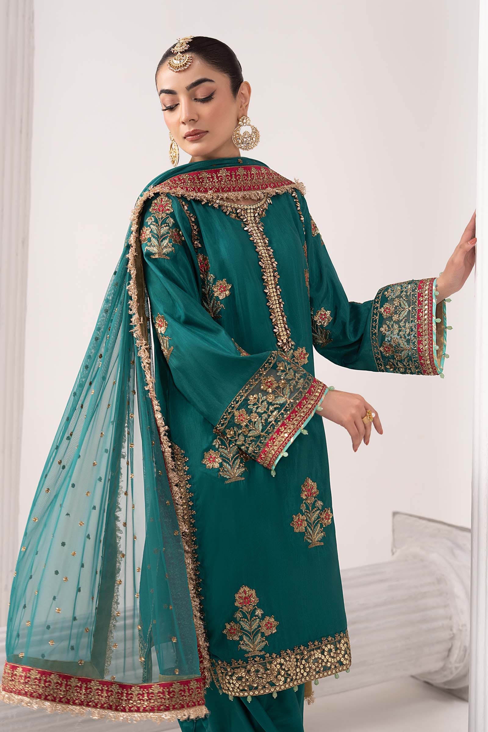 Maria B | Eid Collection 2026 | Sf-Ef26-22 Teal - Luxury Dress - available at Maria Faisal in UK and USA.