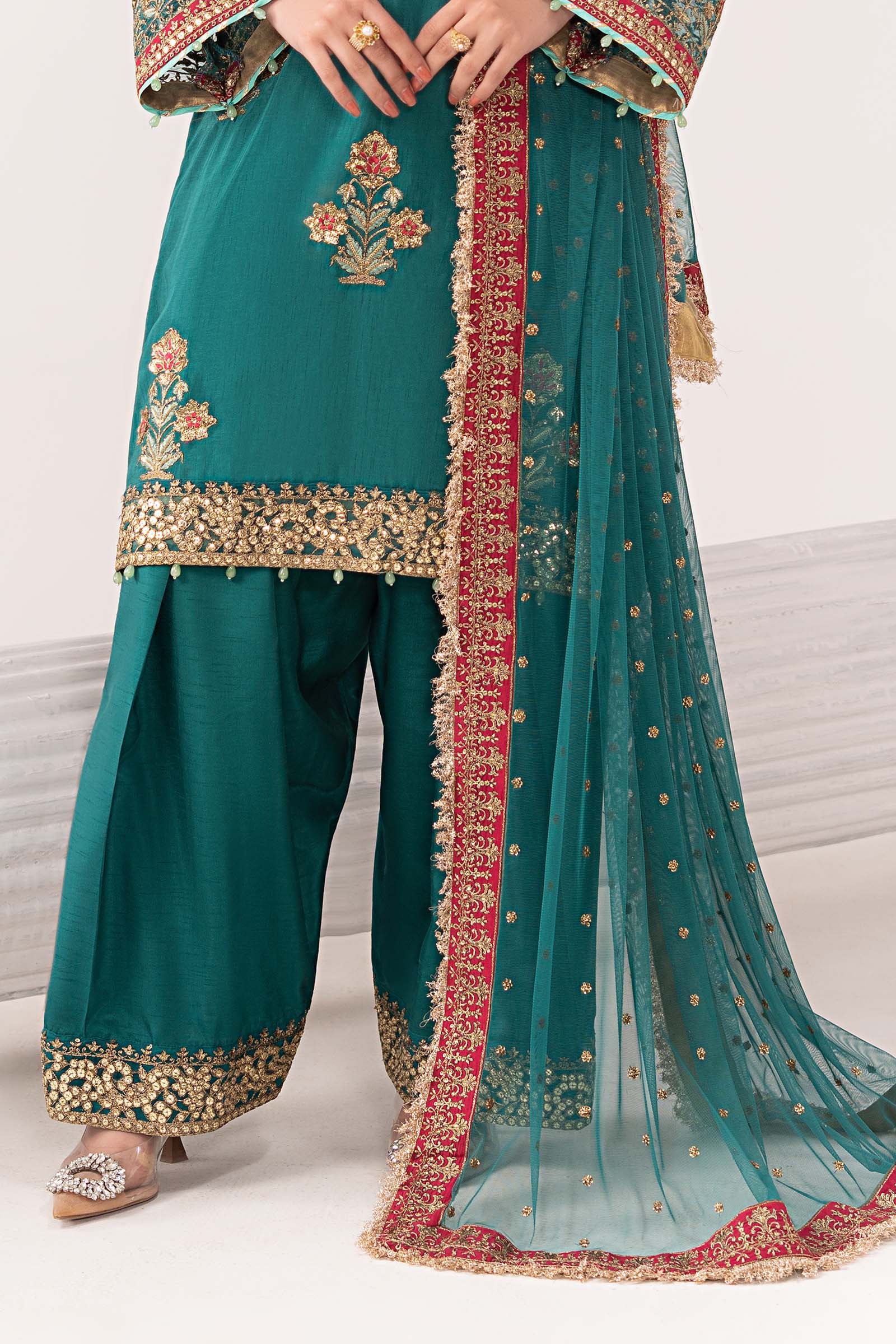 Maria B | Eid Collection 2026 | Sf-Ef26-22 Teal - Luxury Dress - available at Maria Faisal in UK and USA.