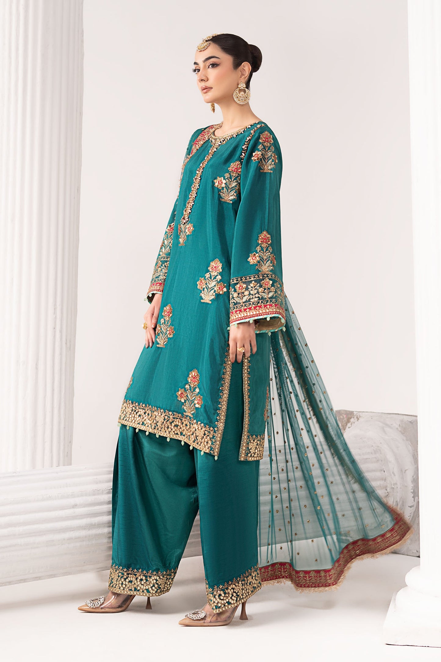 Maria B | Eid Collection 2026 | Sf-Ef26-22 Teal - Luxury Dress - available at Maria Faisal in UK and USA.